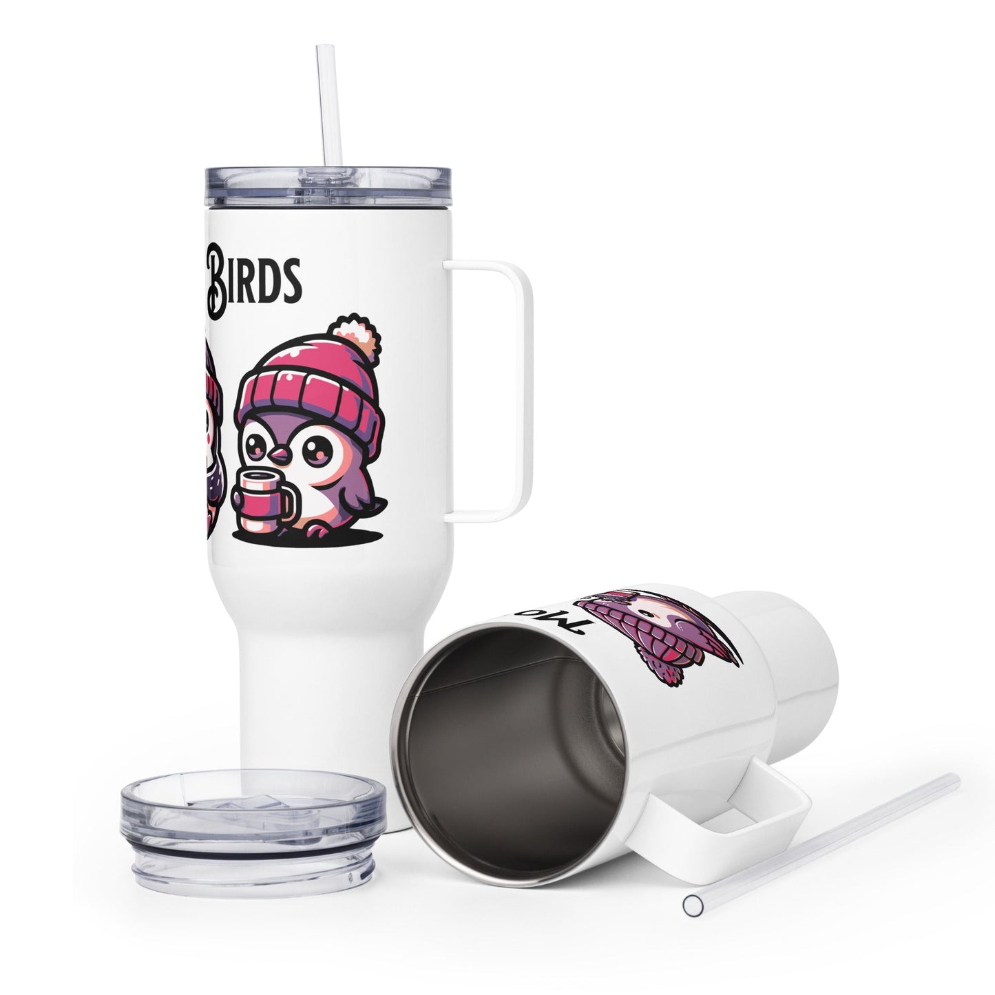 Morning Birds (Purple) Travel Mug With Handle (25 oz and 40 oz) - Travel Mug - Discovery Co.