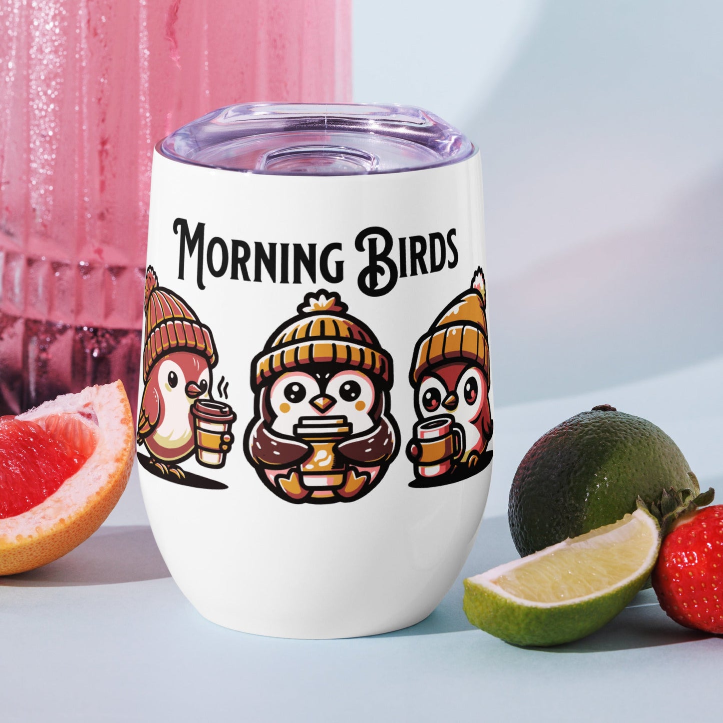 Morning Birds (Tan) Stainless Steel Wine Tumbler - Steel Tumbler - Discovery Co.