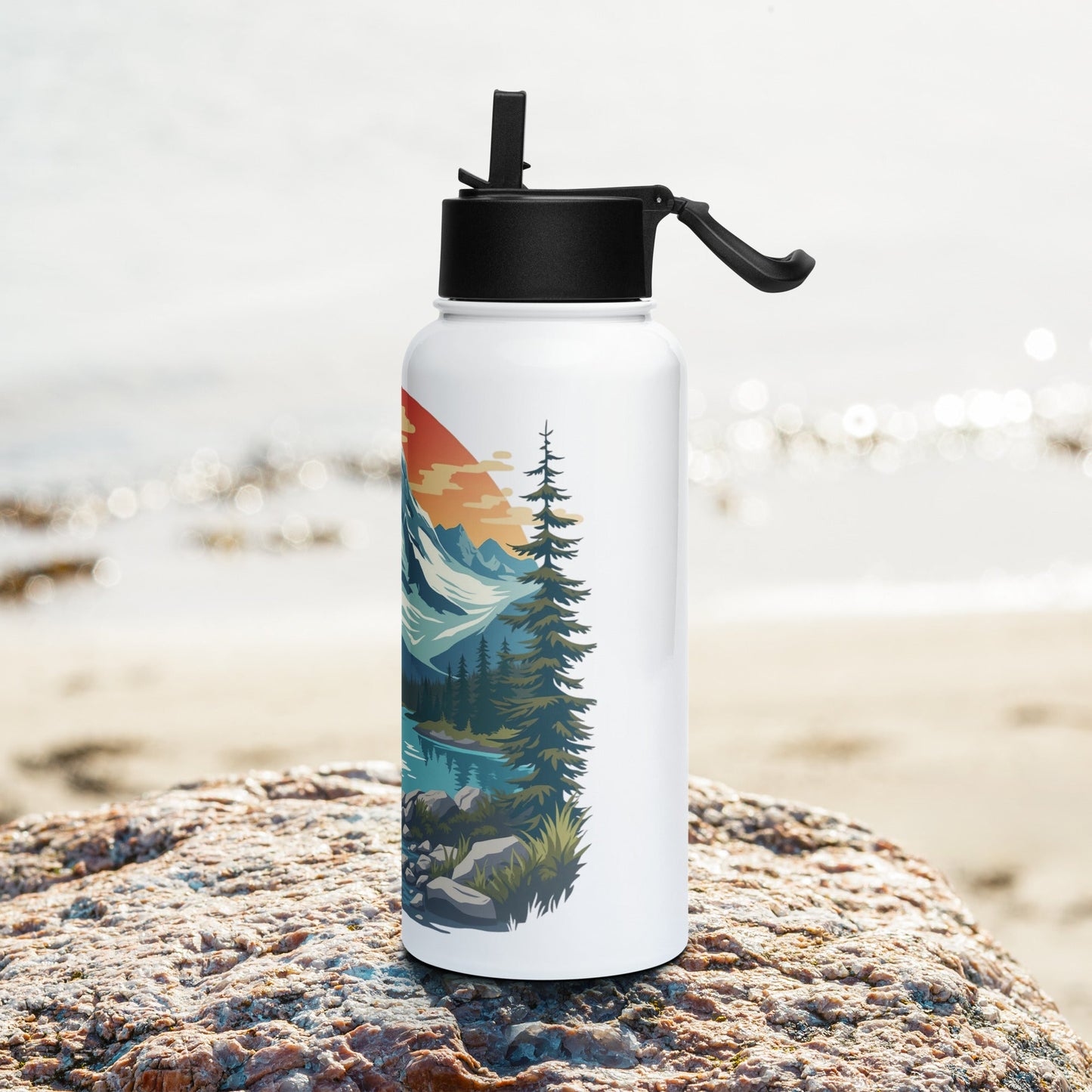 Mountain Bear Stainless Steel Water Bottle With Straw Lid - Stainless Steel Water Bottle With Straw Lid - Discovery Co.