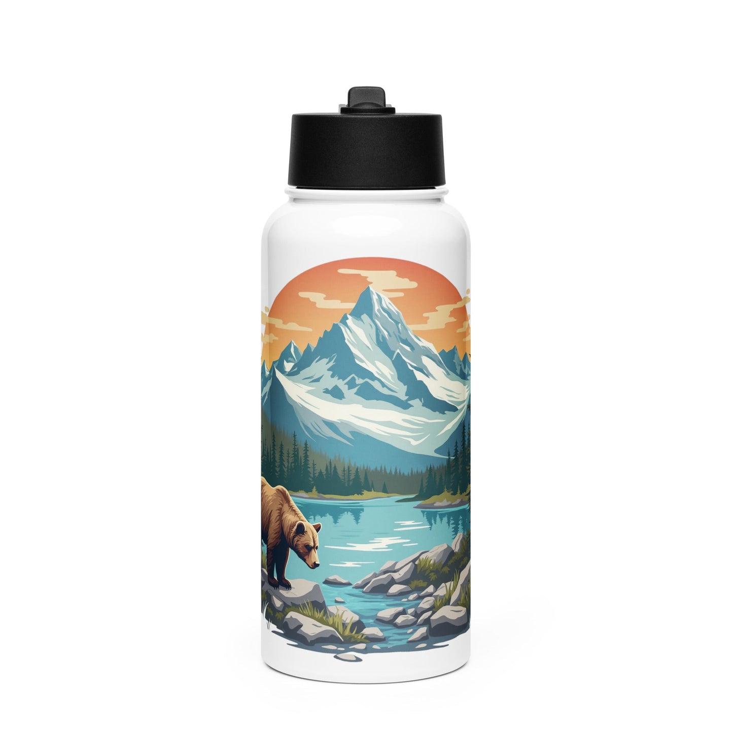 Mountain Bear Stainless Steel Water Bottle With Straw Lid - Stainless Steel Water Bottle With Straw Lid - Discovery Co.