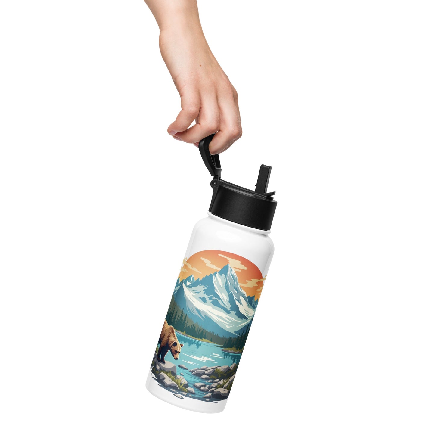 Mountain Bear Stainless Steel Water Bottle With Straw Lid - Stainless Steel Water Bottle With Straw Lid - Discovery Co.