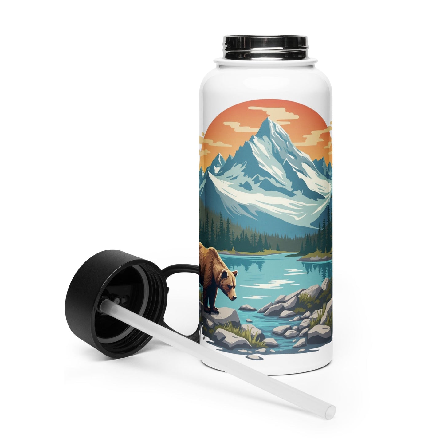 Mountain Bear Stainless Steel Water Bottle With Straw Lid - Stainless Steel Water Bottle With Straw Lid - Discovery Co.