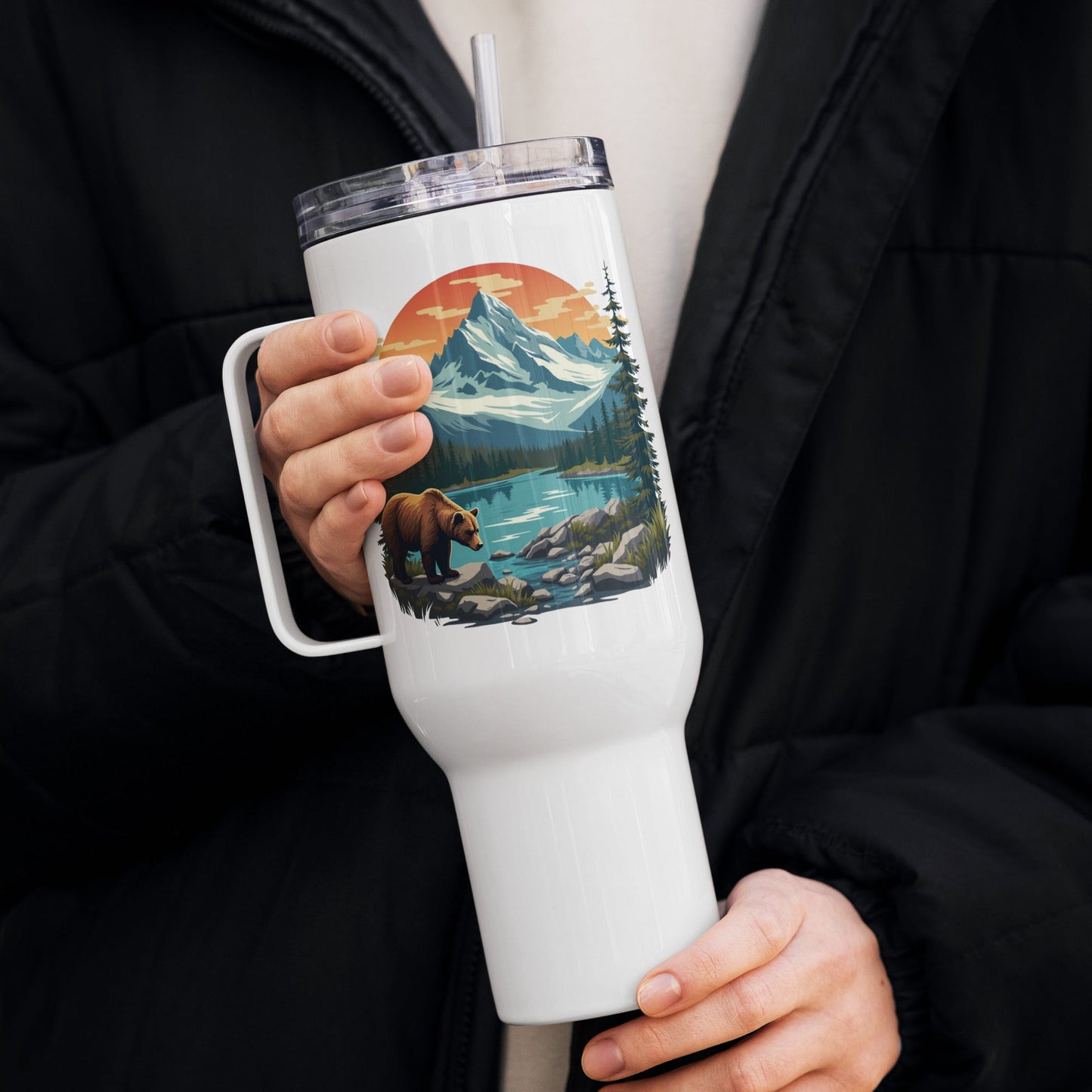 Mountain Bear Travel Mug With Handle (25 oz and 40 oz) - Travel Mug - Discovery Co.