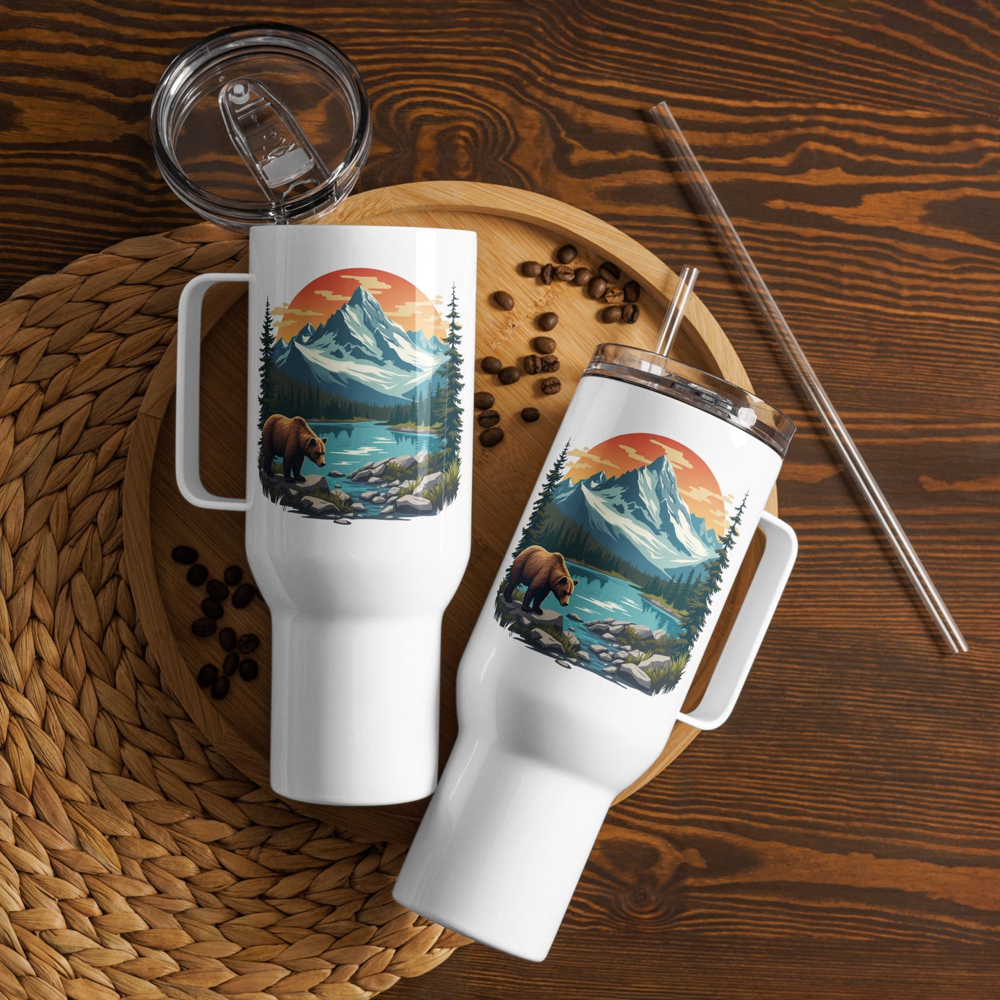 Mountain Bear Travel Mug With Handle (25 oz and 40 oz) - Travel Mug - Discovery Co.