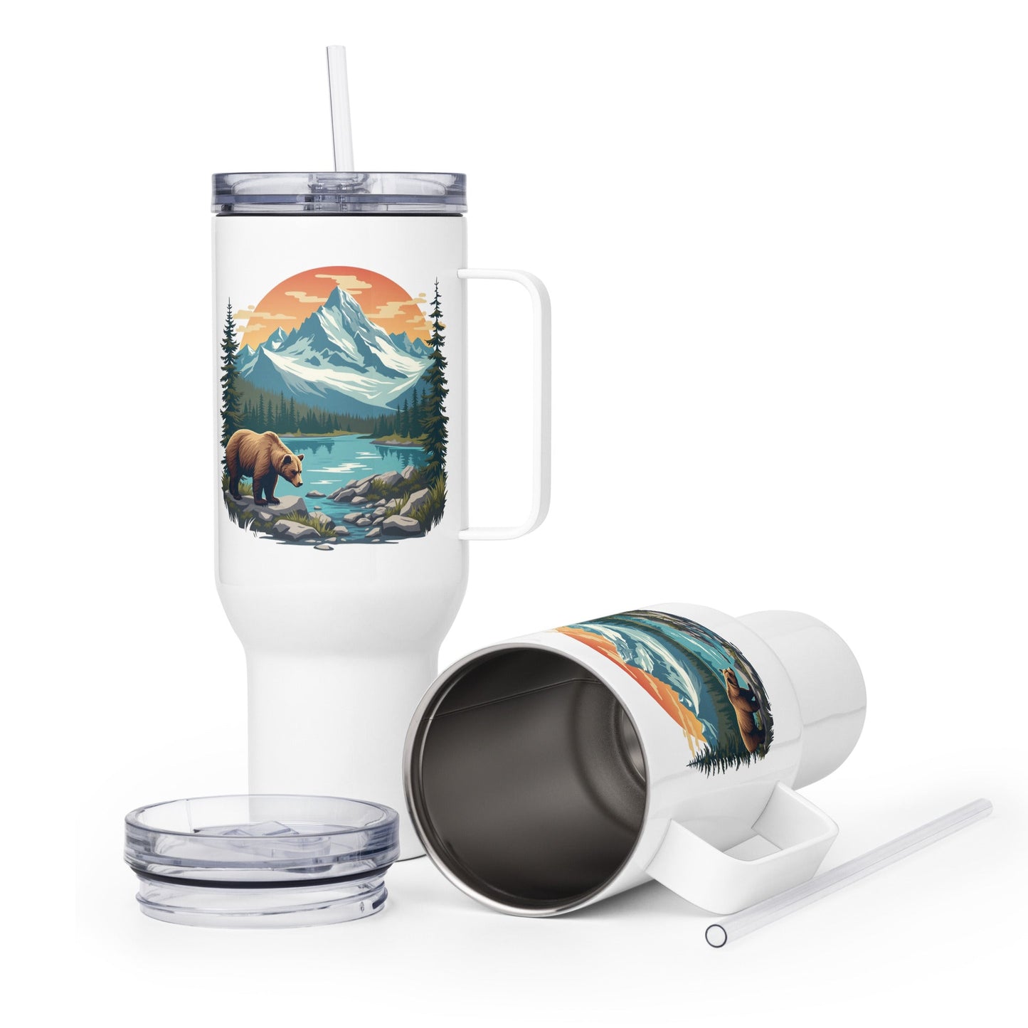 Mountain Bear Travel Mug With Handle (25 oz and 40 oz) - Travel Mug - Discovery Co.
