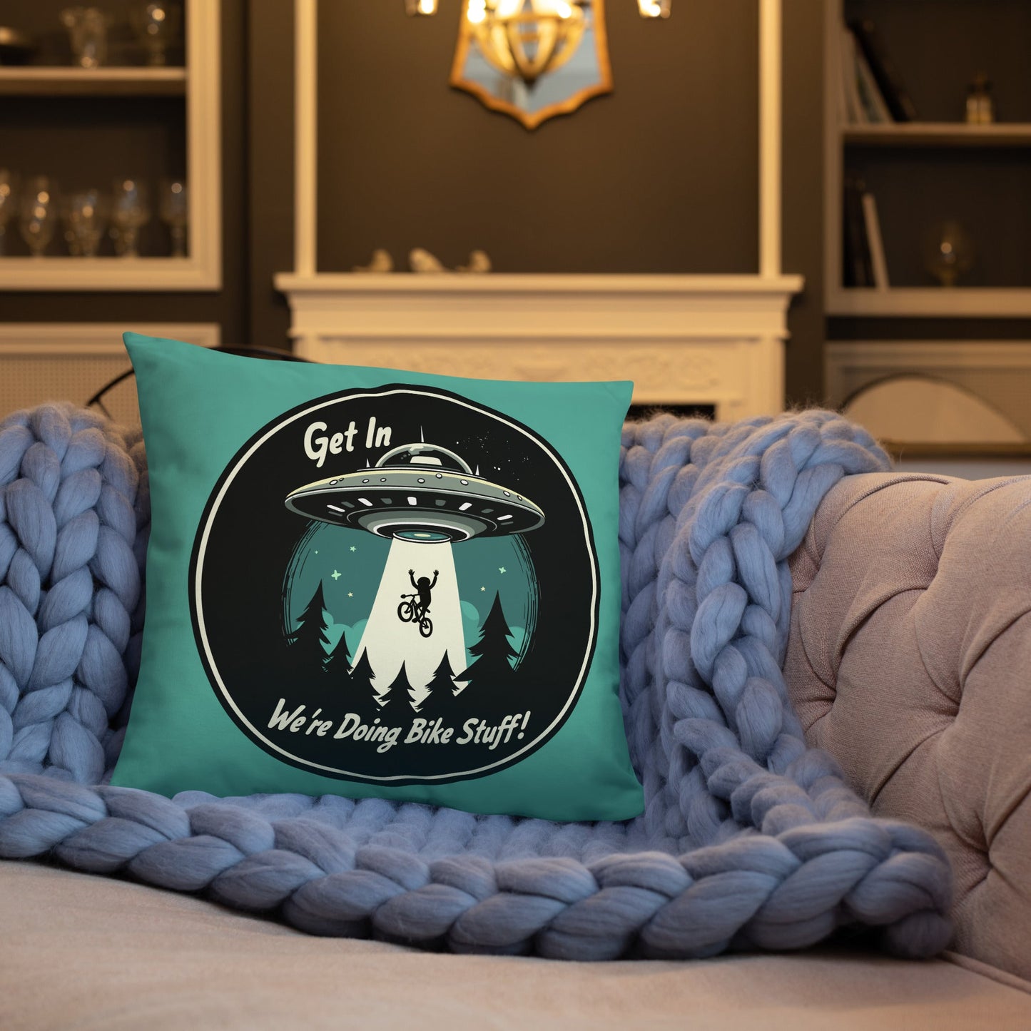 Mountain Biker - UFO Abduction Basic Pillow - Pillows - Discovery Co.