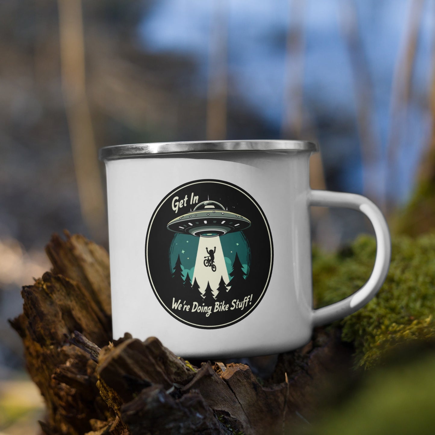 Mountain Biker - UFO Abduction Enamel Mug - Mugs - Discovery Co.