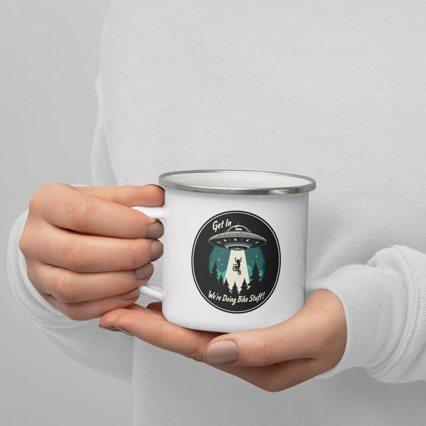 Mountain Biker - UFO Abduction Enamel Mug - Mugs - Discovery Co.