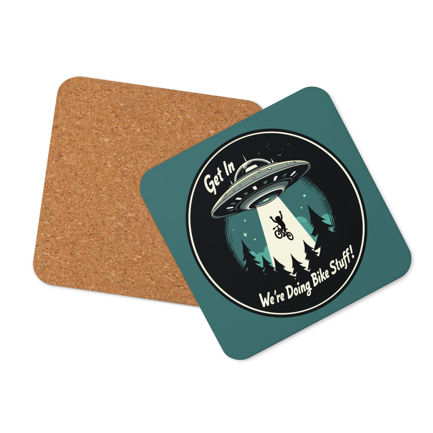 Mountain Biker - UFO Abduction "Get In - We're Doing Bike Stuff!" Cork - Back Coaster - Coasters - Discovery Co.