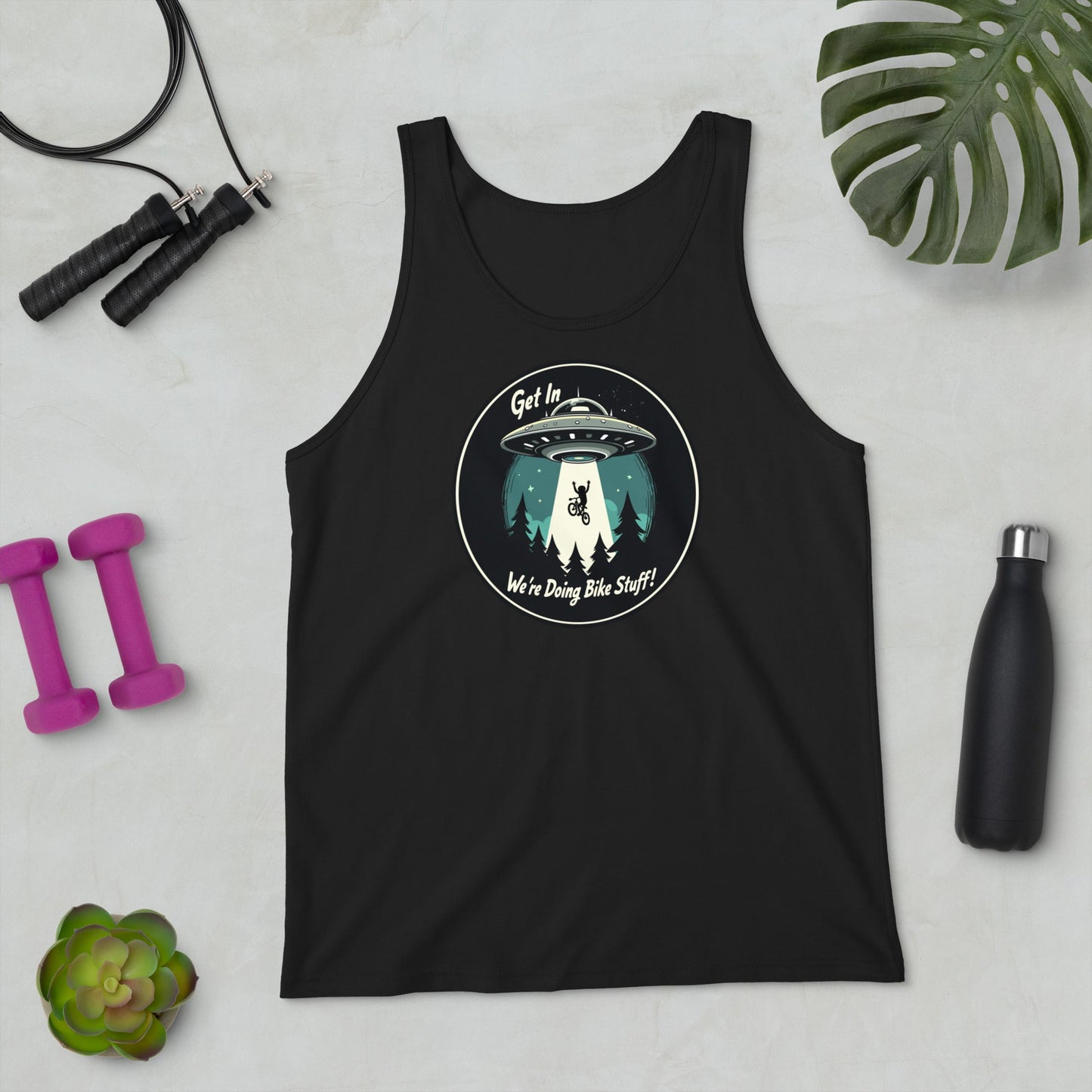 Mountain Biker - UFO Abduction "Get In - We're Doing Bike Stuff!" Men's Tank Top - Men's Shirts - Discovery Co.