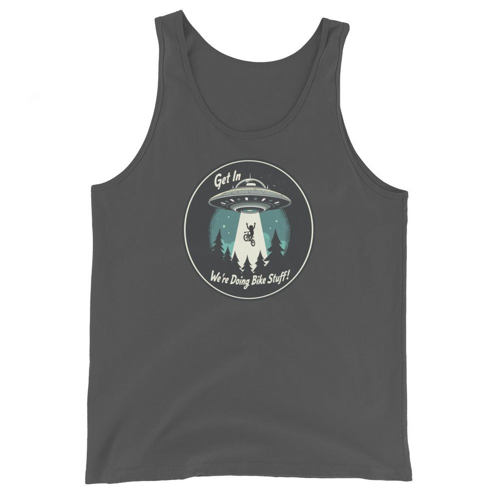 Mountain Biker - UFO Abduction "Get In - We're Doing Bike Stuff!" Men's Tank Top - Men's Shirts - Discovery Co.