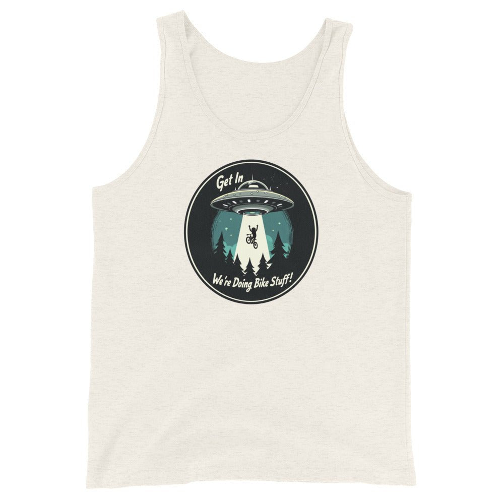 Mountain Biker - UFO Abduction "Get In - We're Doing Bike Stuff!" Men's Tank Top - Men's Shirts - Discovery Co.