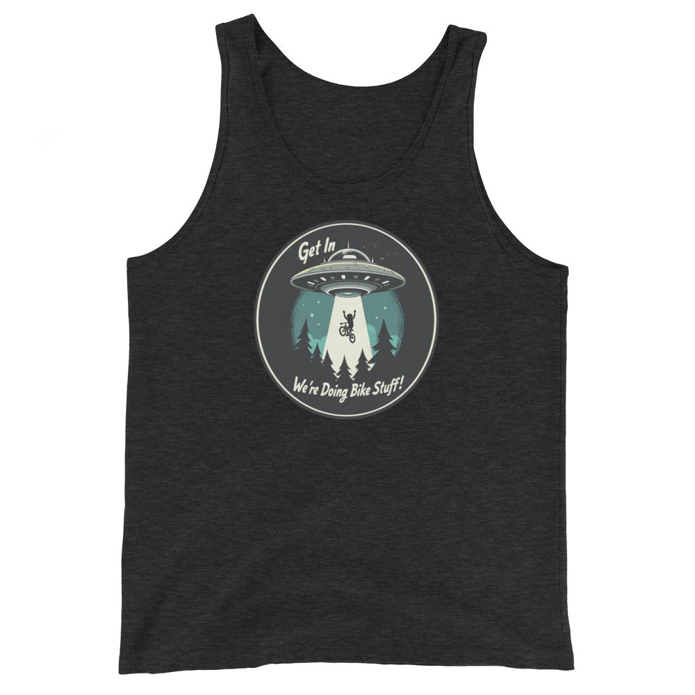 Mountain Biker - UFO Abduction "Get In - We're Doing Bike Stuff!" Men's Tank Top - Men's Shirts - Discovery Co.