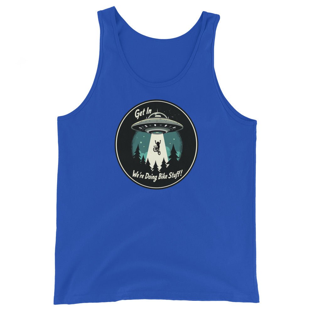 Mountain Biker - UFO Abduction "Get In - We're Doing Bike Stuff!" Men's Tank Top - Men's Shirts - Discovery Co.