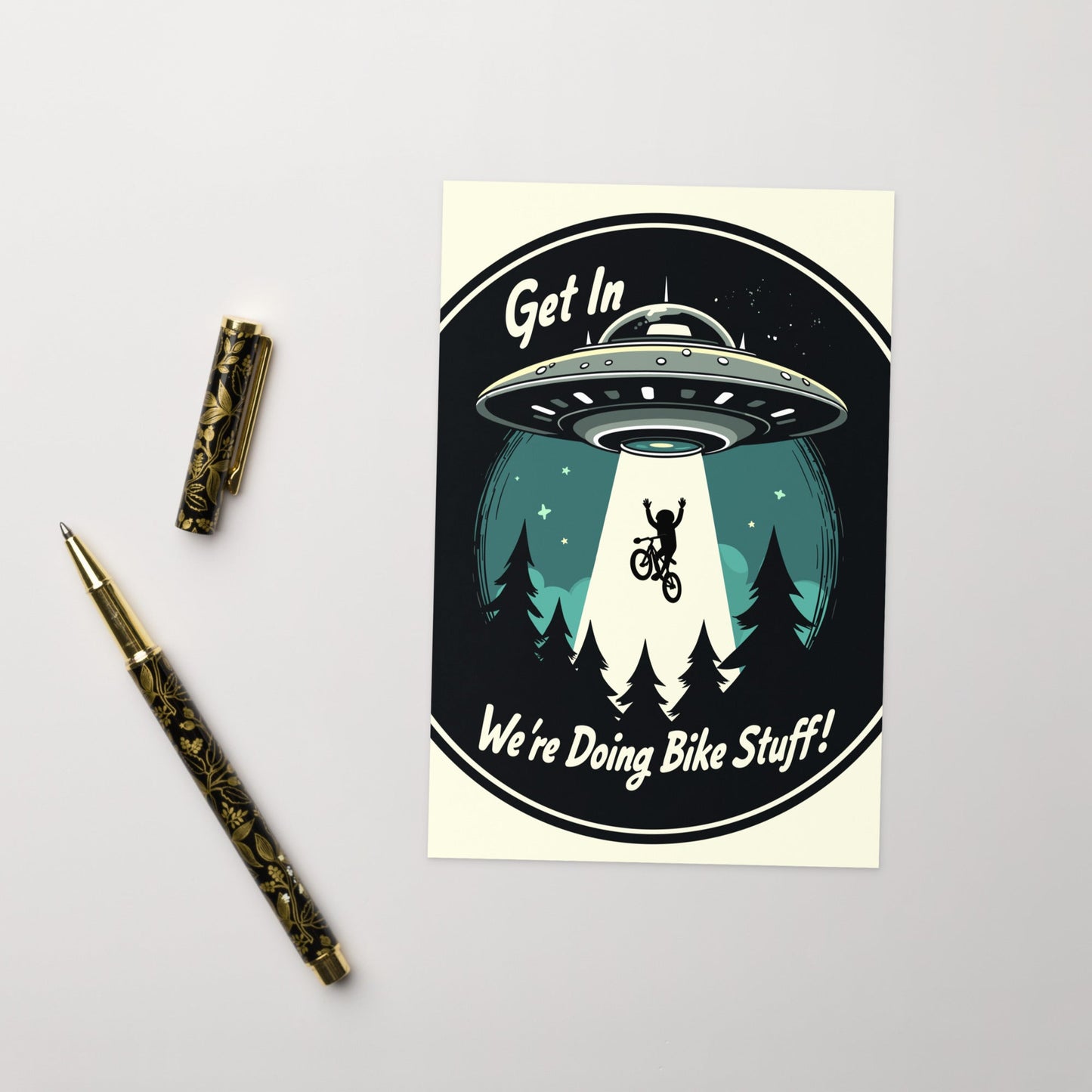 Mountain Biker - UFO Abduction Greeting Card - Greeting Card - Discovery Co.