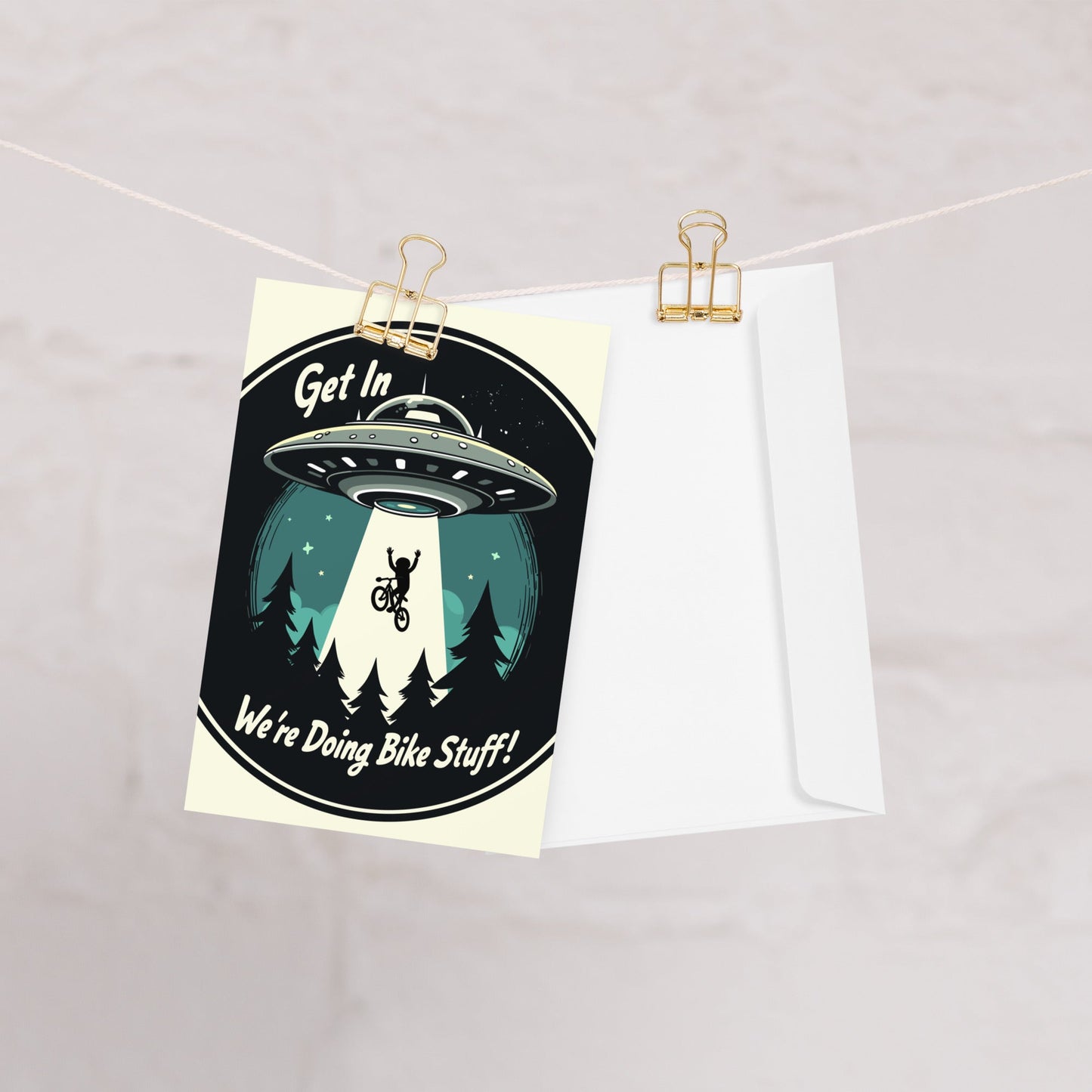 Mountain Biker - UFO Abduction Greeting Card - Greeting Card - Discovery Co.