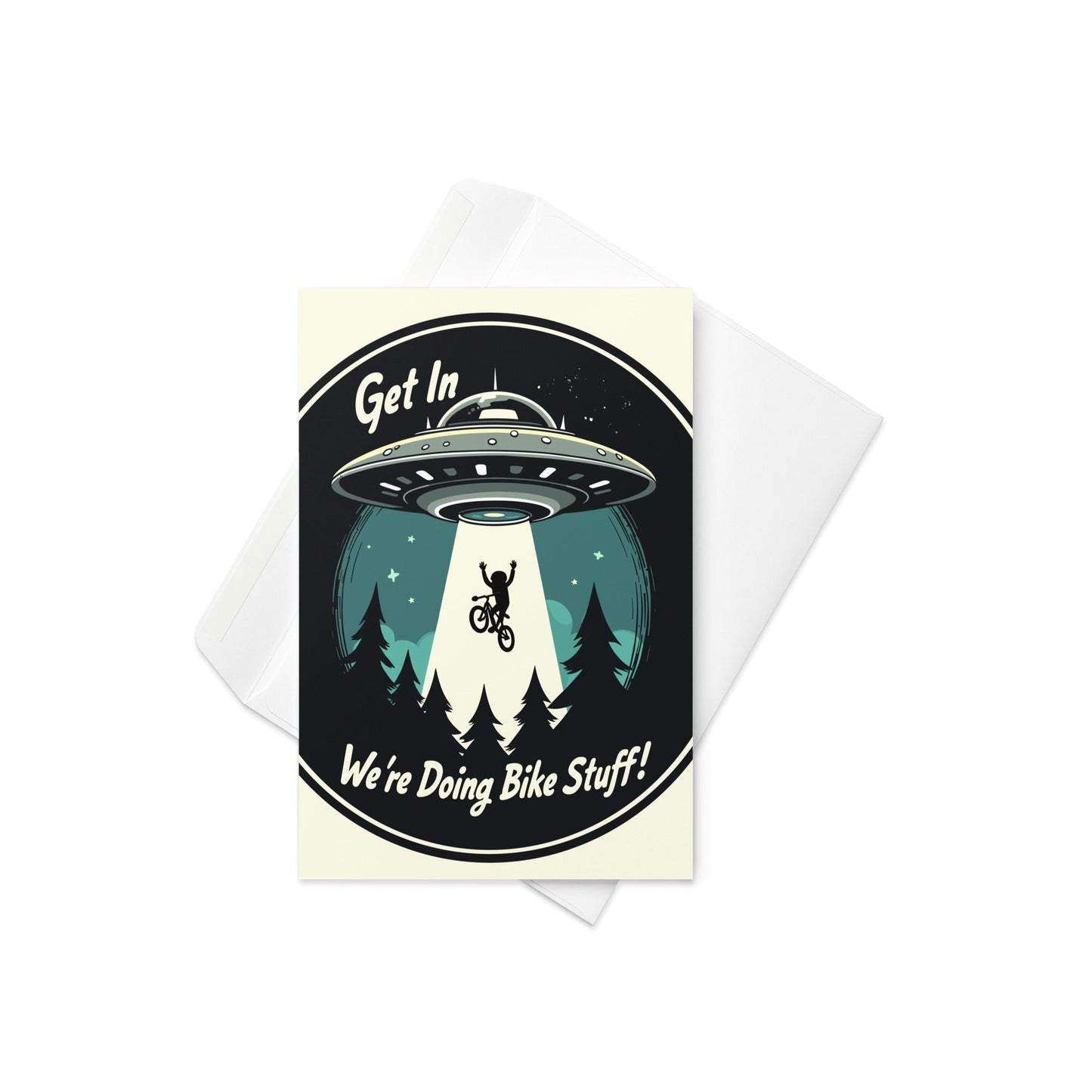 Mountain Biker - UFO Abduction Greeting Card - Greeting Card - Discovery Co.