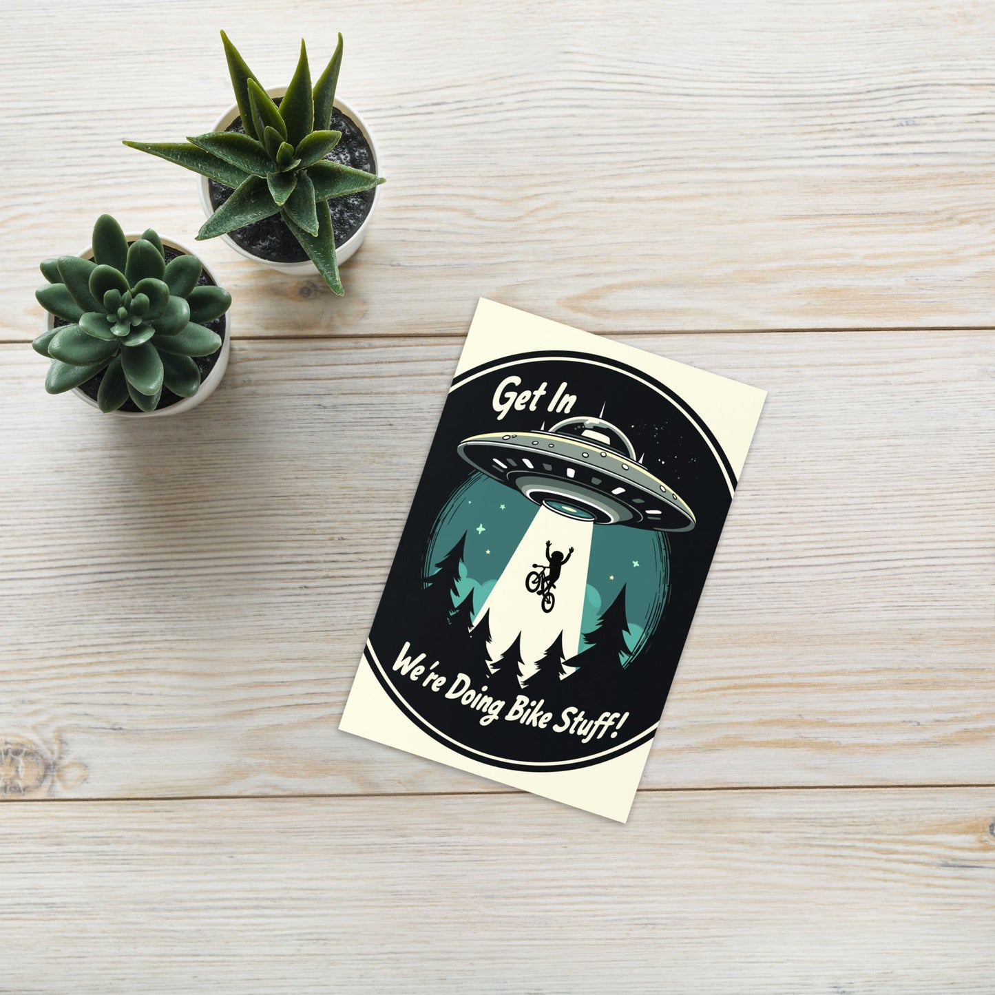 Mountain Biker - UFO Abduction Greeting Card - Greeting Card - Discovery Co.