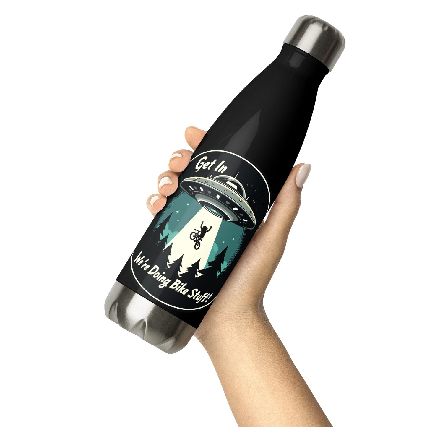 Mountain Biker - UFO Abduction Stainless Steel Water Bottle - Stainless Steel Water Bottle - Discovery Co.