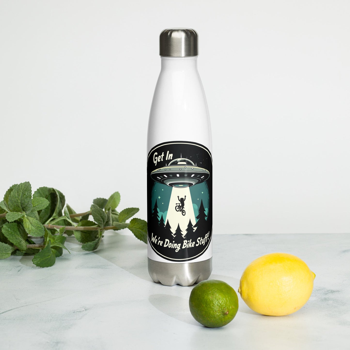 Mountain Biker - UFO Abduction Stainless Steel Water Bottle - Stainless Steel Water Bottle - Discovery Co.