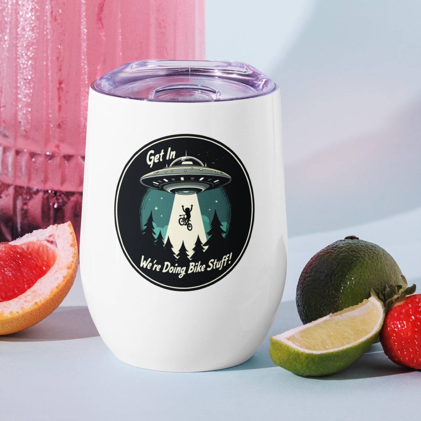 Mountain Biker - UFO Abduction Stainless Steel Wine Tumbler - Steel Tumbler - Discovery Co.