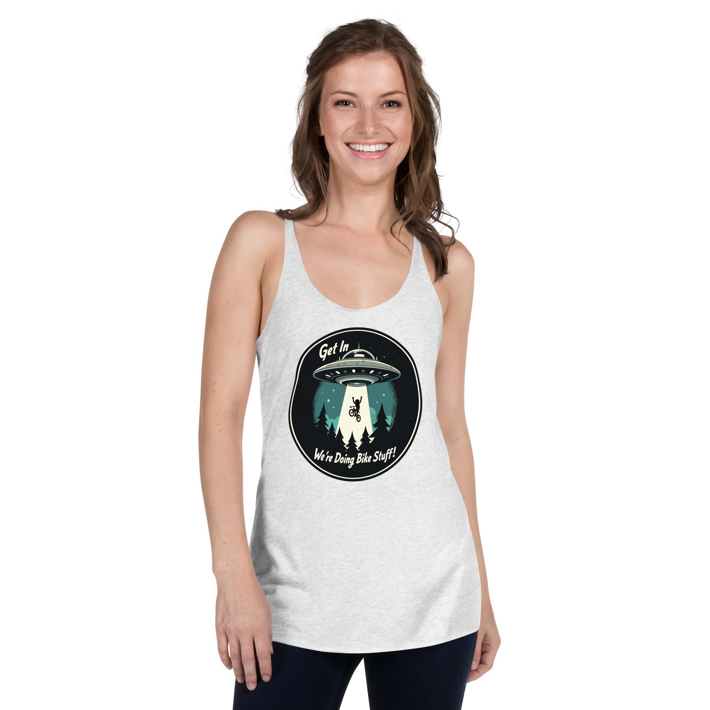 Mountain Biker - UFO Abduction Women's Racerback Tank - Women's Shirts - Discovery Co.