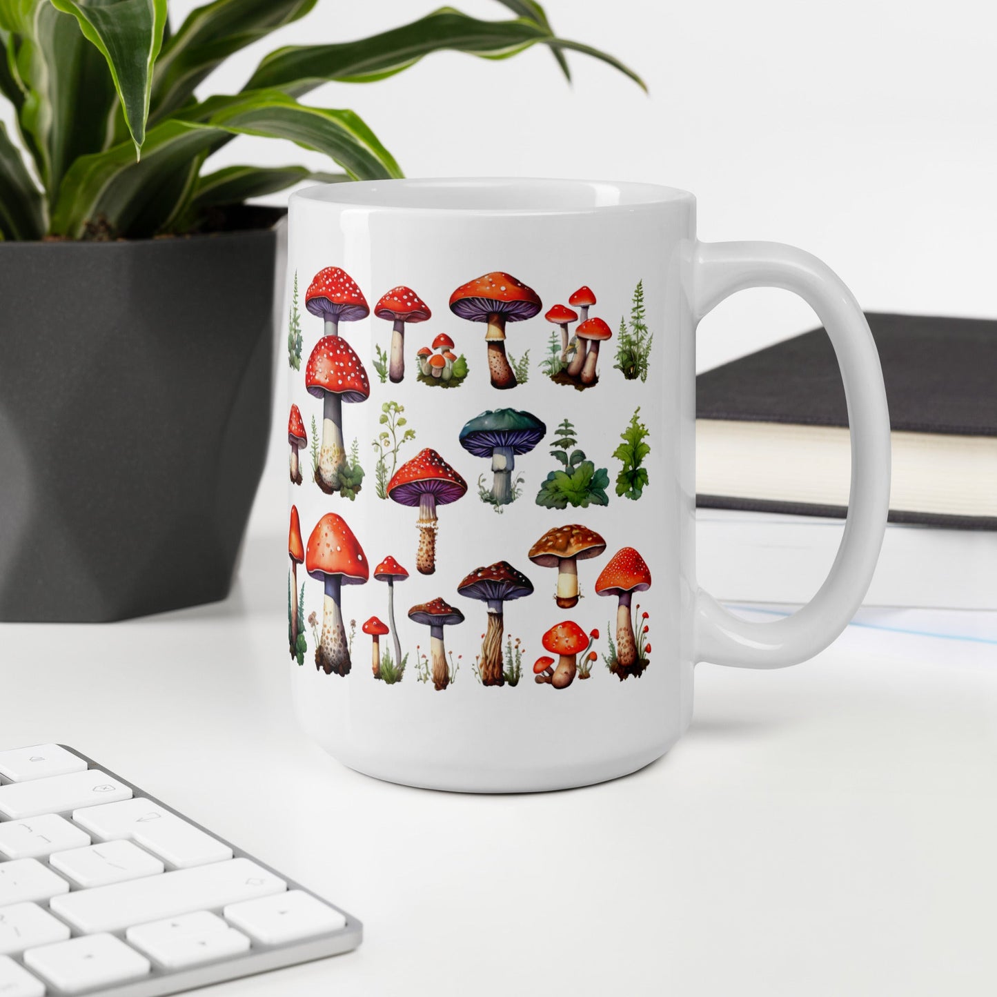 Mushroom Plate Watercolor Art White Glossy Mug (11 oz, 15 oz, 20 oz) - Mugs - Discovery Co.