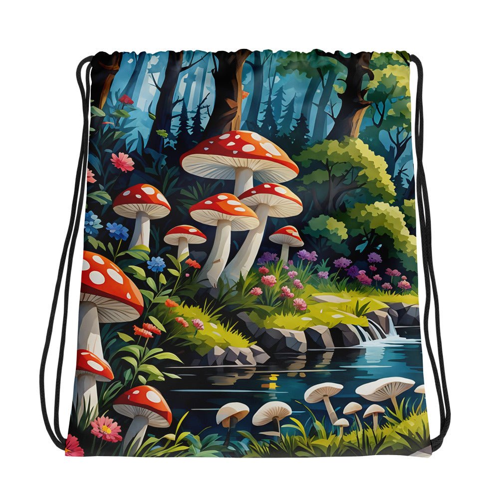 Mushrooms By The River II Drawstring Bag - Drawstring Bag - Discovery Co.