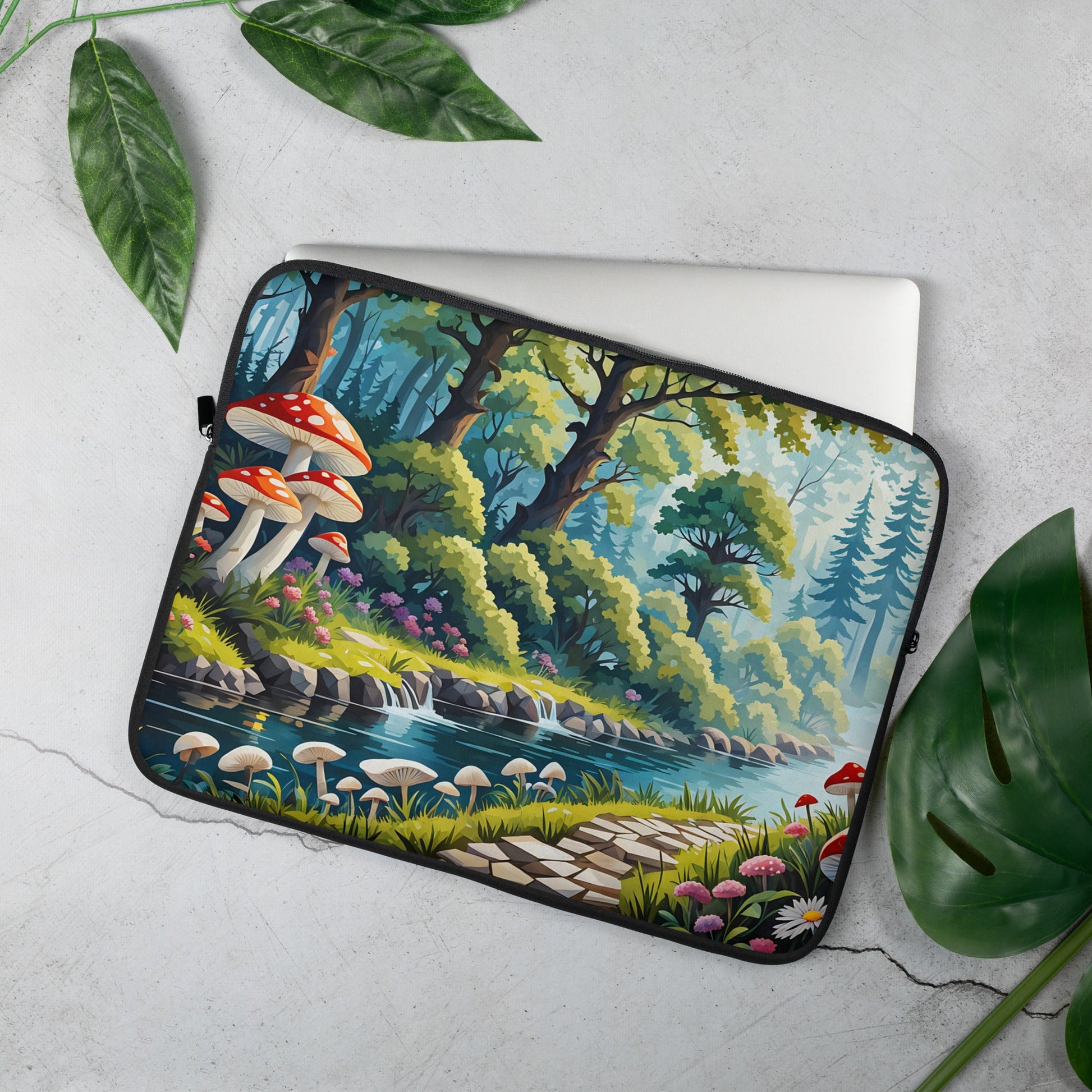 Mushrooms By The River II Laptop Sleeve - Laptop Cases - Discovery Co.