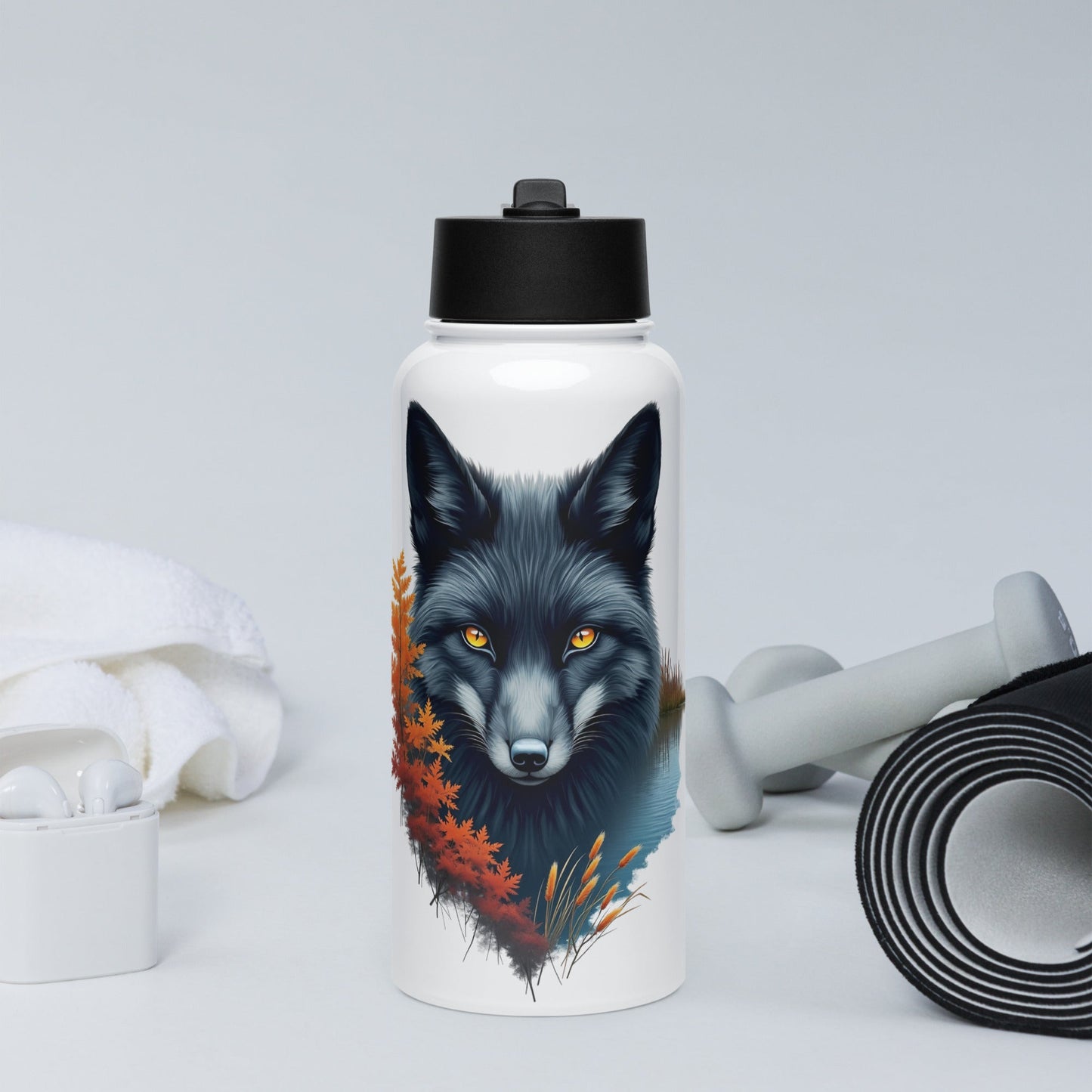 Mystic Fox Stainless Steel Water Bottle With Straw Lid - Stainless Steel Water Bottle With Straw Lid - Discovery Co.