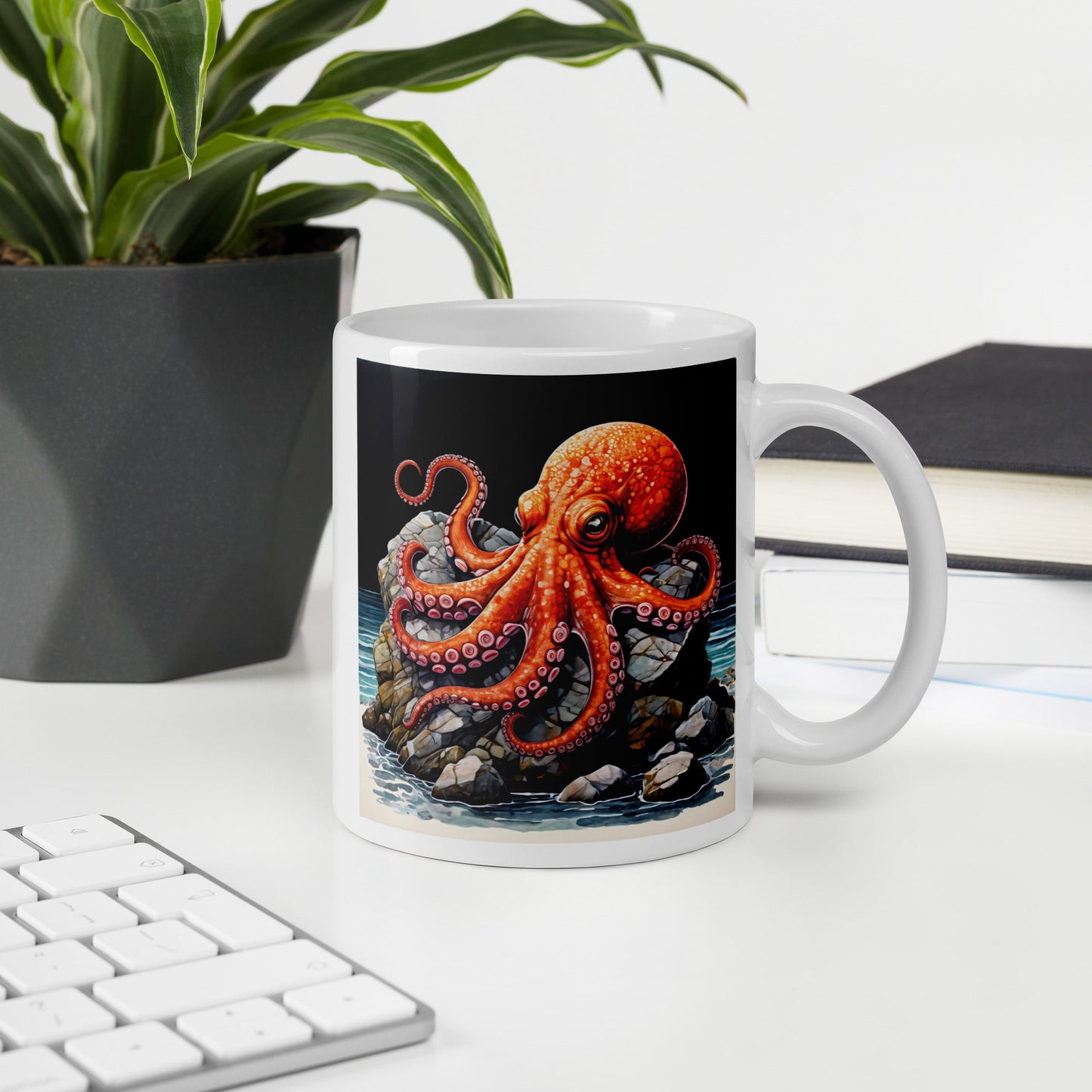 Octopus On A Rock White Glossy Mug (11 oz, 15 oz, 20 oz) - Mugs - Discovery Co.