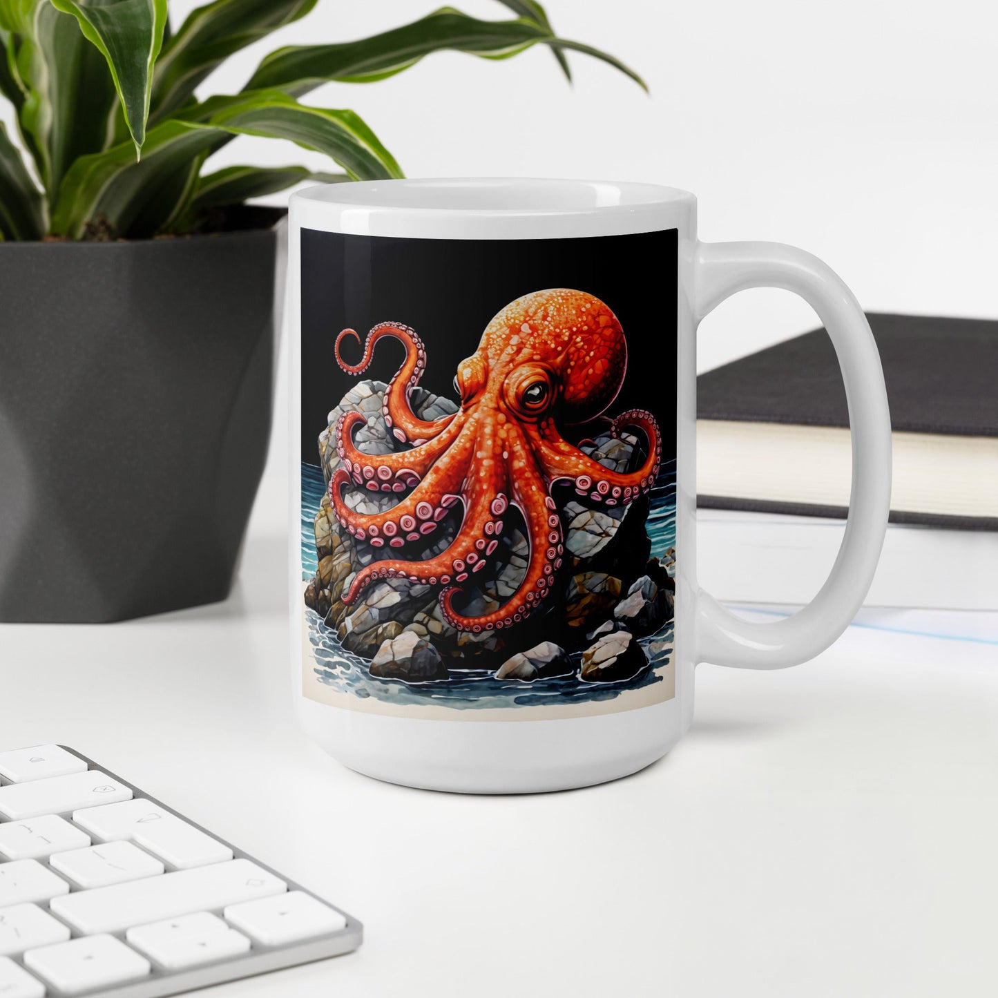 Octopus On A Rock White Glossy Mug (11 oz, 15 oz, 20 oz) - Mugs - Discovery Co.