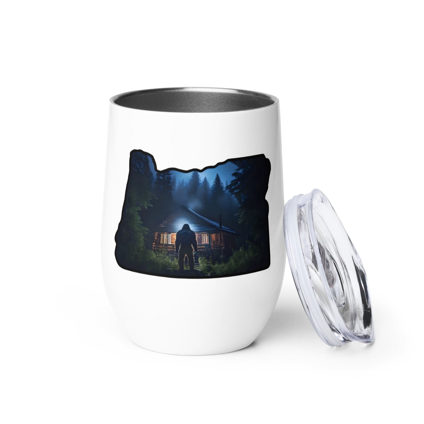 Oregon Bigfoot Visits Stainless Steel Wine Tumbler - Steel Tumbler - Discovery Co.