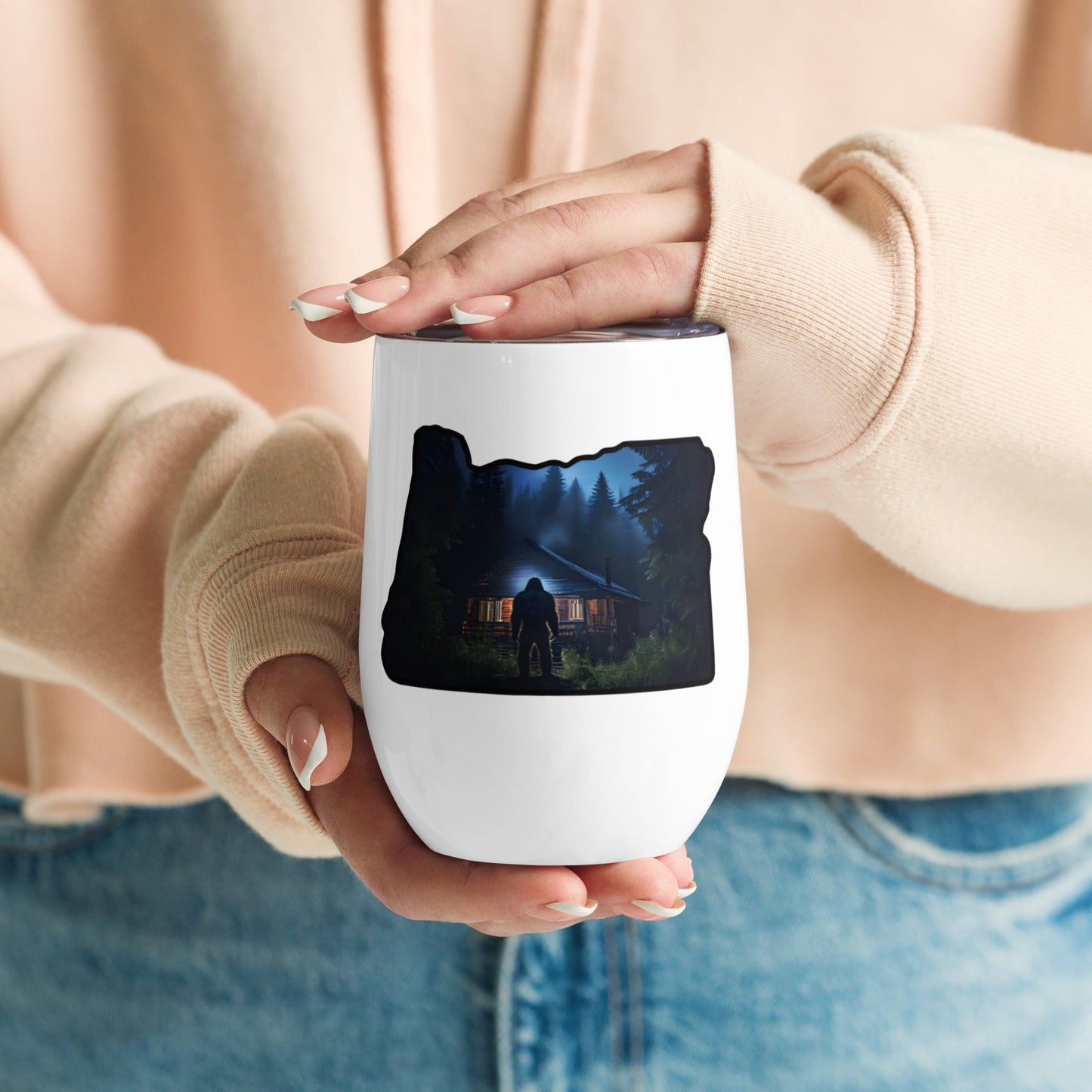 Oregon Bigfoot Visits Stainless Steel Wine Tumbler - Steel Tumbler - Discovery Co.