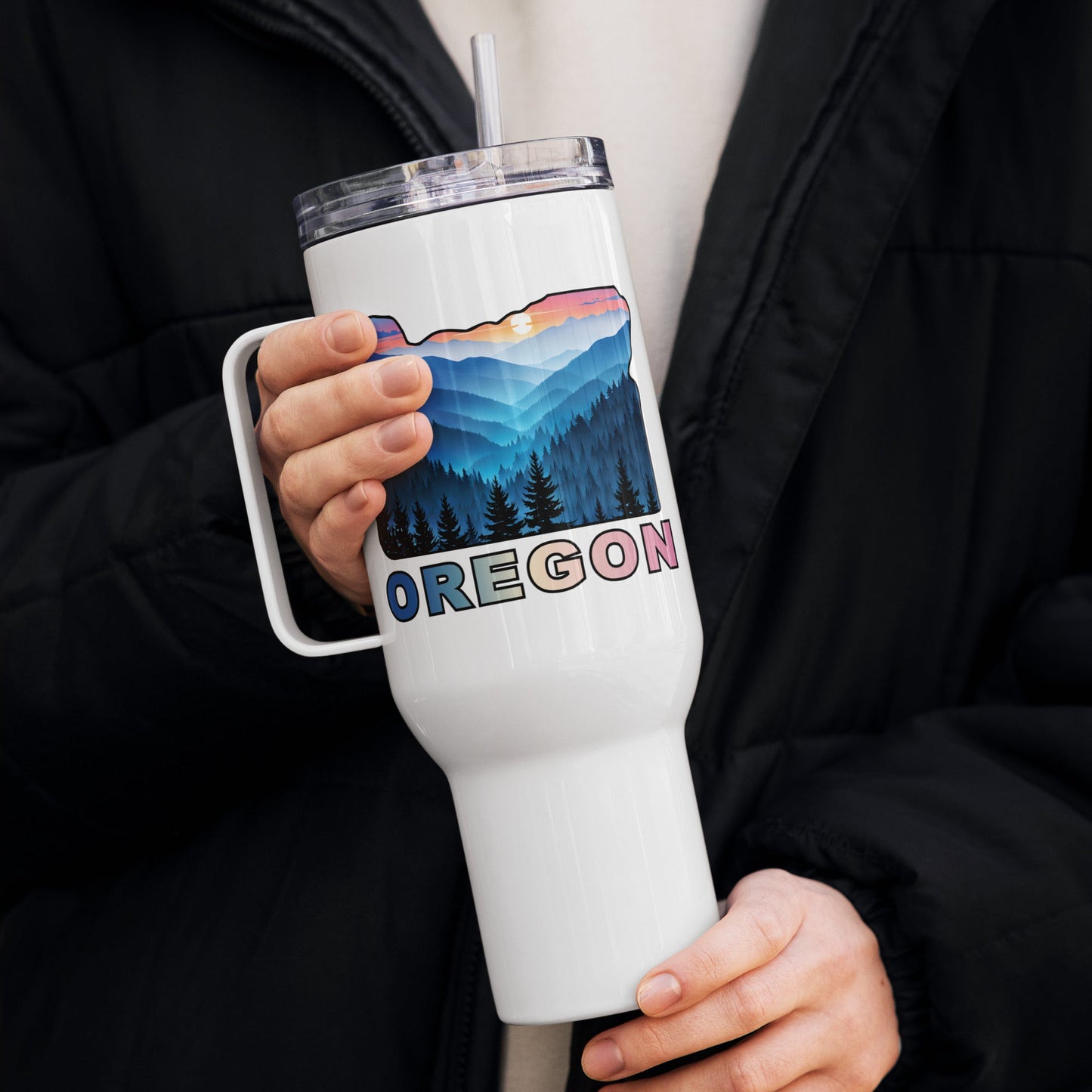 Oregon Blue Mountain II Travel Mug With Handle (25 oz and 40 oz) - Travel Mug - Discovery Co.