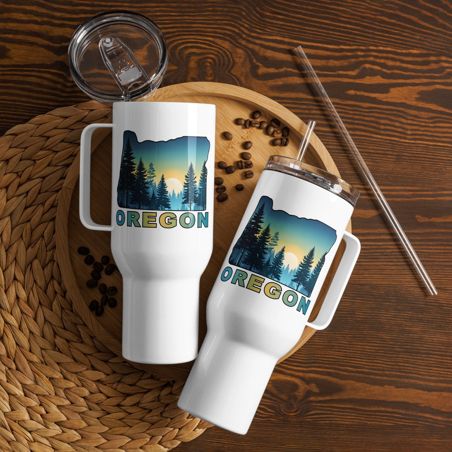 Oregon Sunset Forest II Travel Mug With Handle (25 oz and 40 oz) - Travel Mug - Discovery Co.