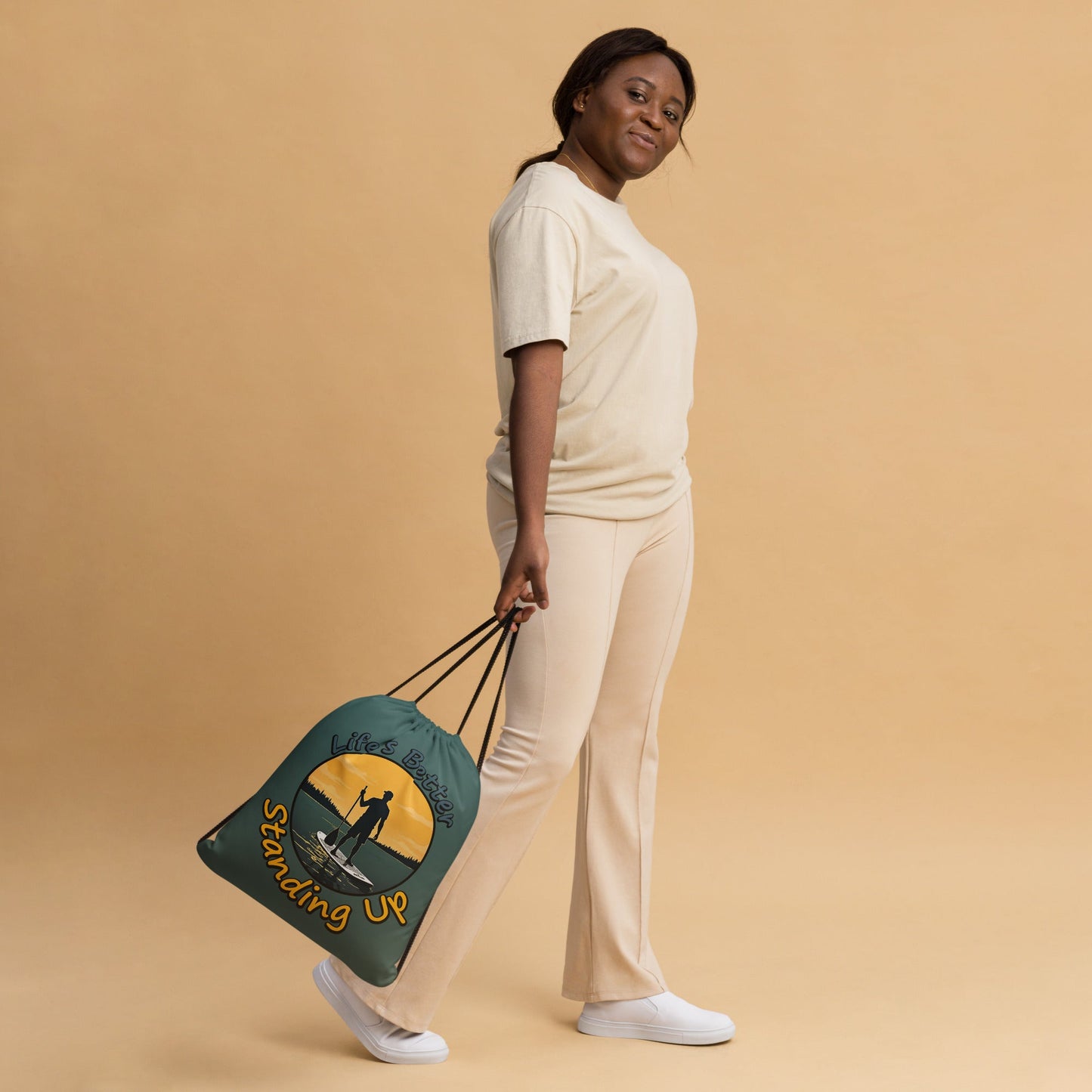 Paddle Boarding "Life's Better Standing Up" Drawstring Bag - Drawstring Bag - Discovery Co.