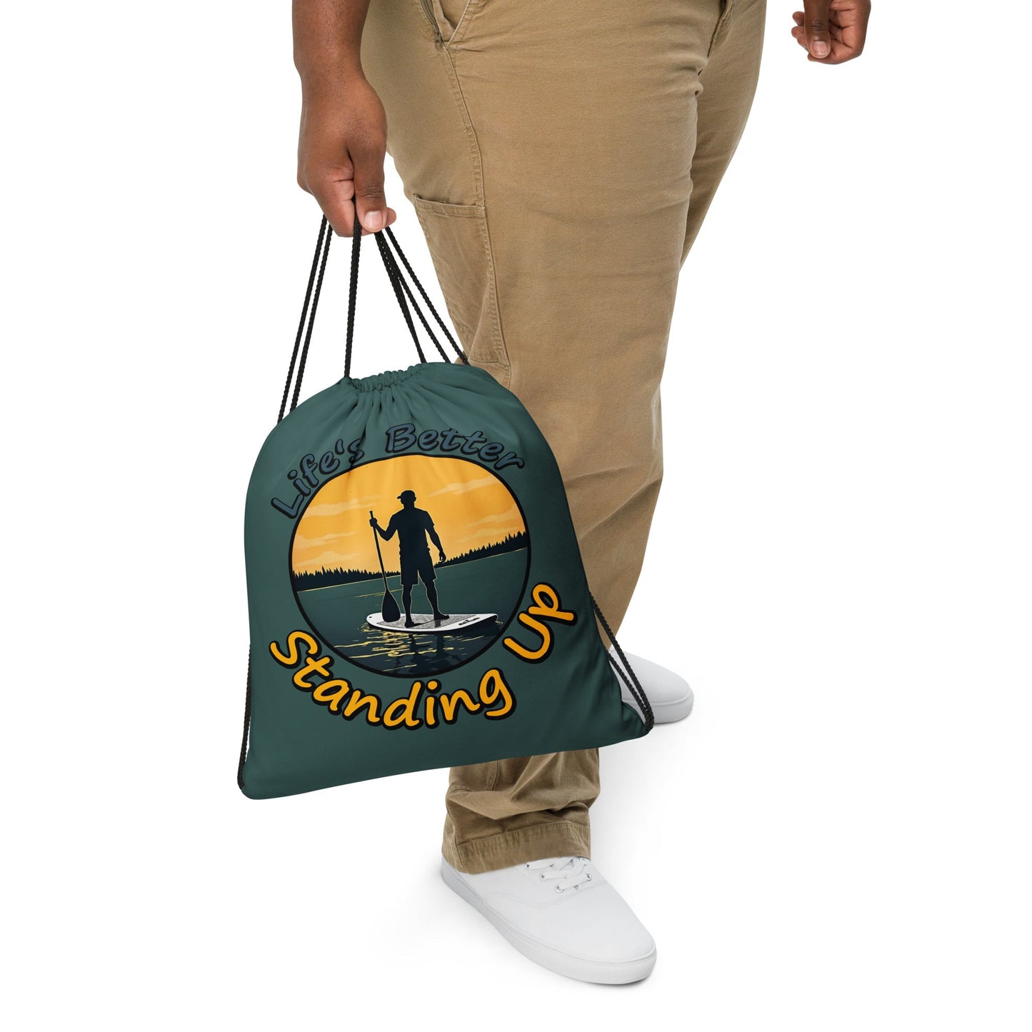 Paddle Boarding "Life's Better Standing Up" Drawstring Bag - Drawstring Bag - Discovery Co.