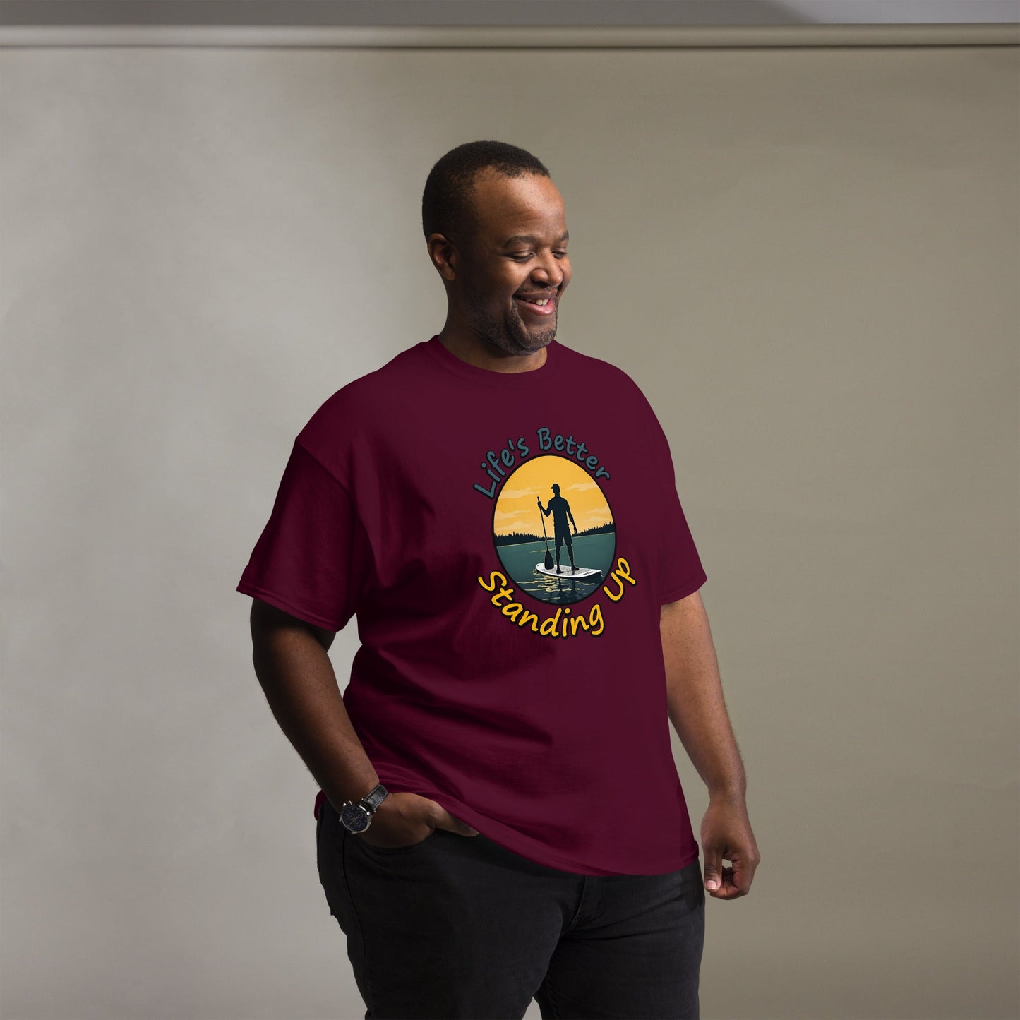 Paddle Boarding "Life's Better Standing Up" Men's (Unisex) Classic Tee - Men's Shirts - Discovery Co.