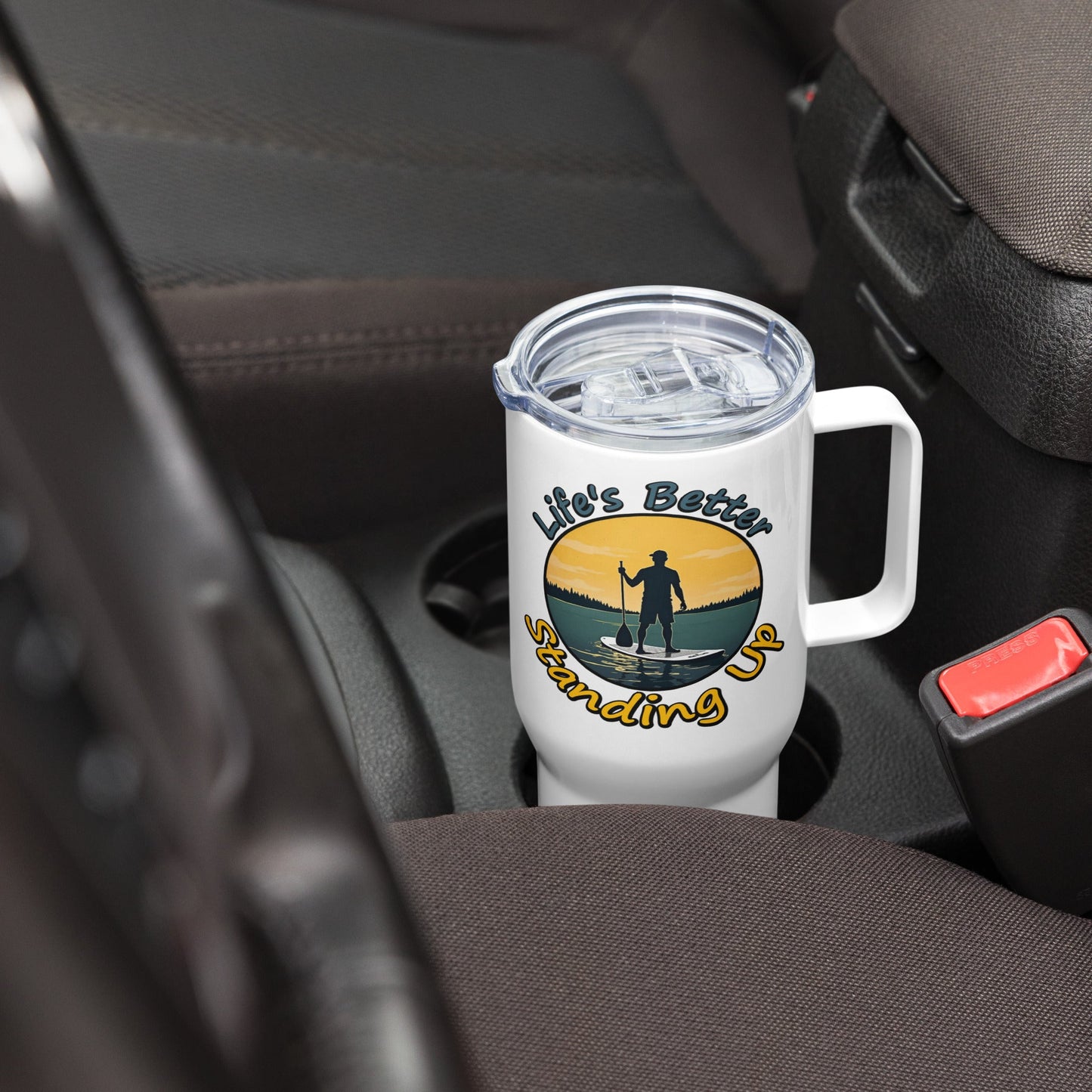 Paddle Boarding "Life's Better Standing Up" Travel Mug With Handle (25 oz and 40 oz) - Travel Mug - Discovery Co.