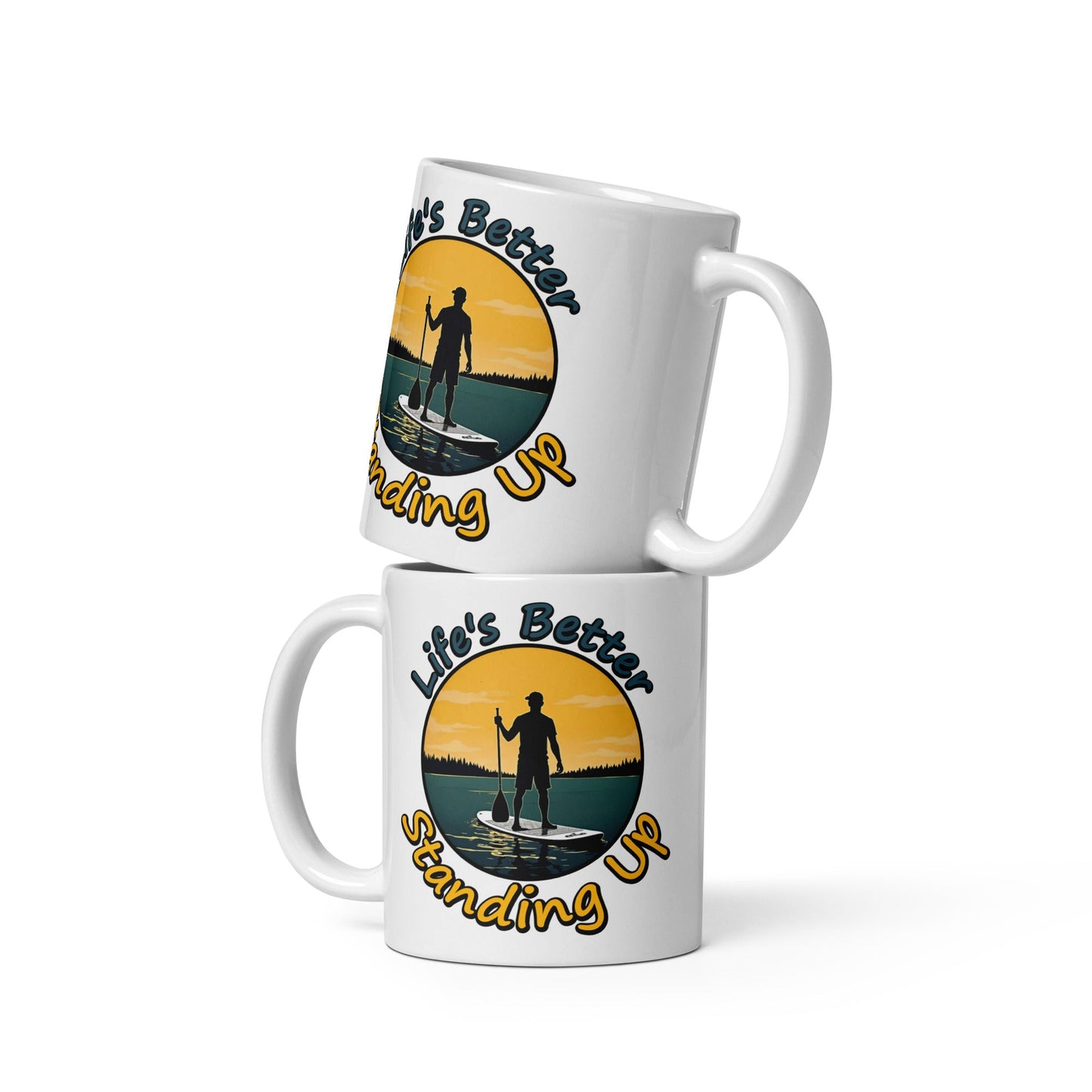 Paddle Boarding "Life's Better Standing Up" White Glossy Mug (11 oz, 15 oz, 20 oz) - Mugs - Discovery Co.