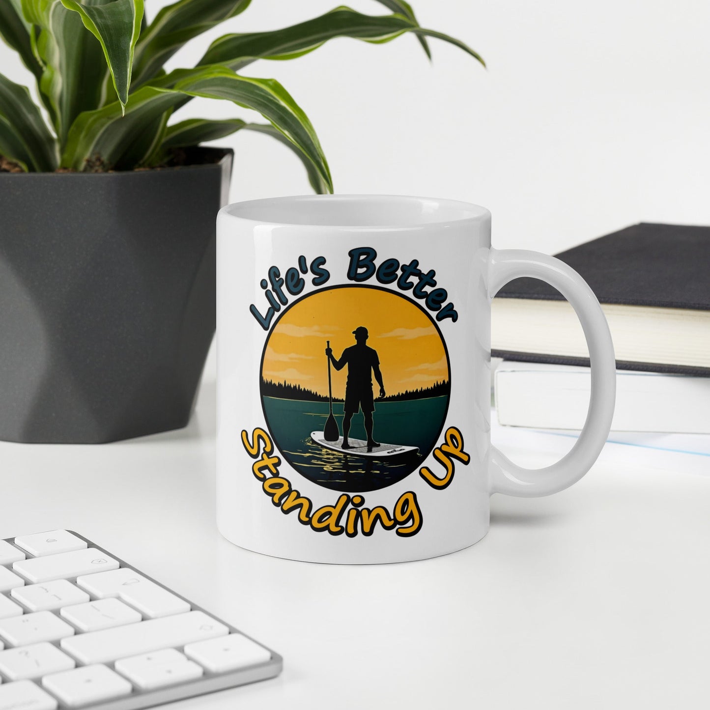 Paddle Boarding "Life's Better Standing Up" White Glossy Mug (11 oz, 15 oz, 20 oz) - Mugs - Discovery Co.