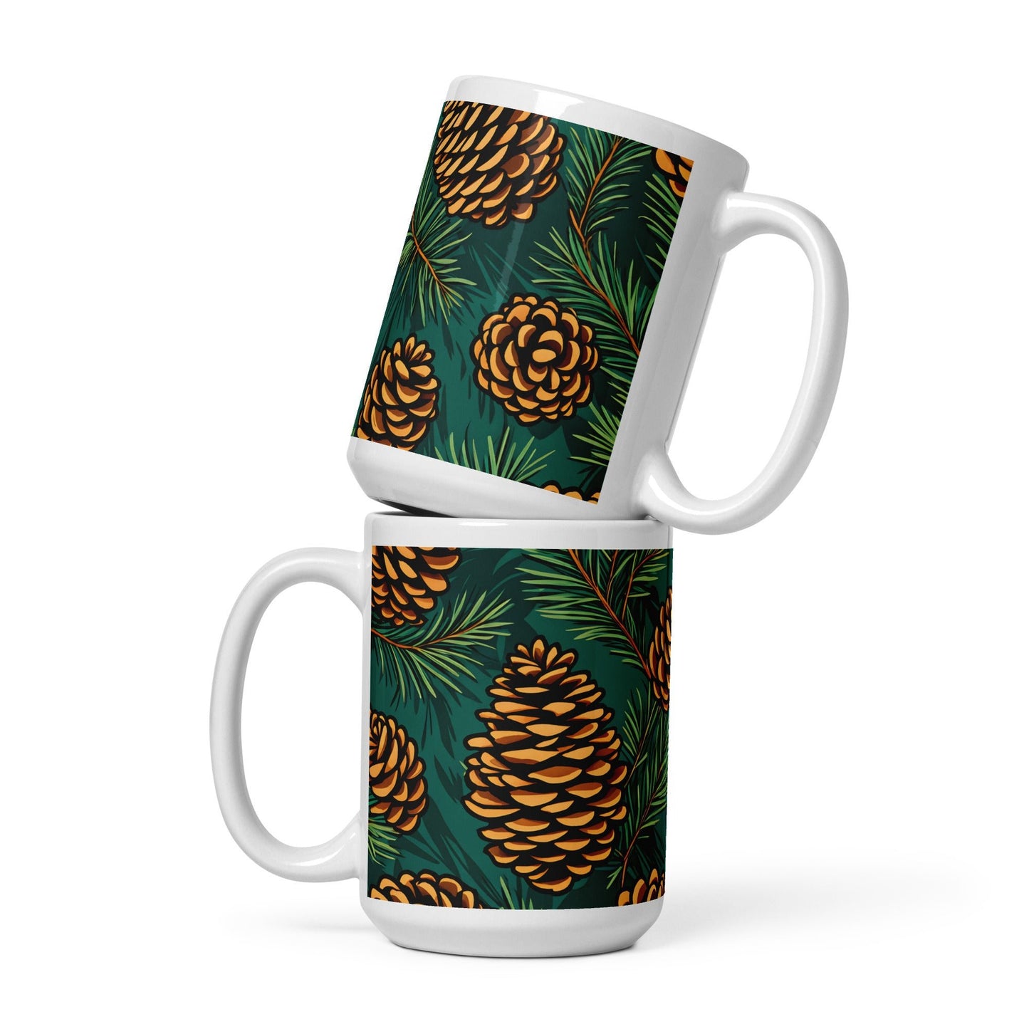 Pinecone White Glossy Mug (11 oz, 15 oz, 20 oz) - Mugs - Discovery Co.