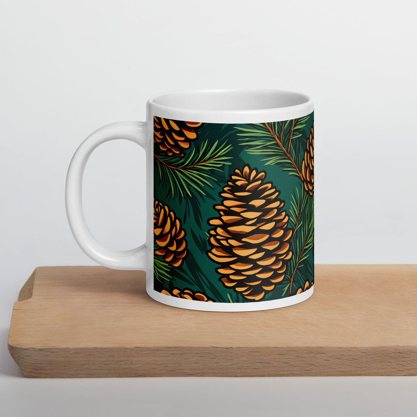 Pinecone White Glossy Mug (11 oz, 15 oz, 20 oz) - Mugs - Discovery Co.