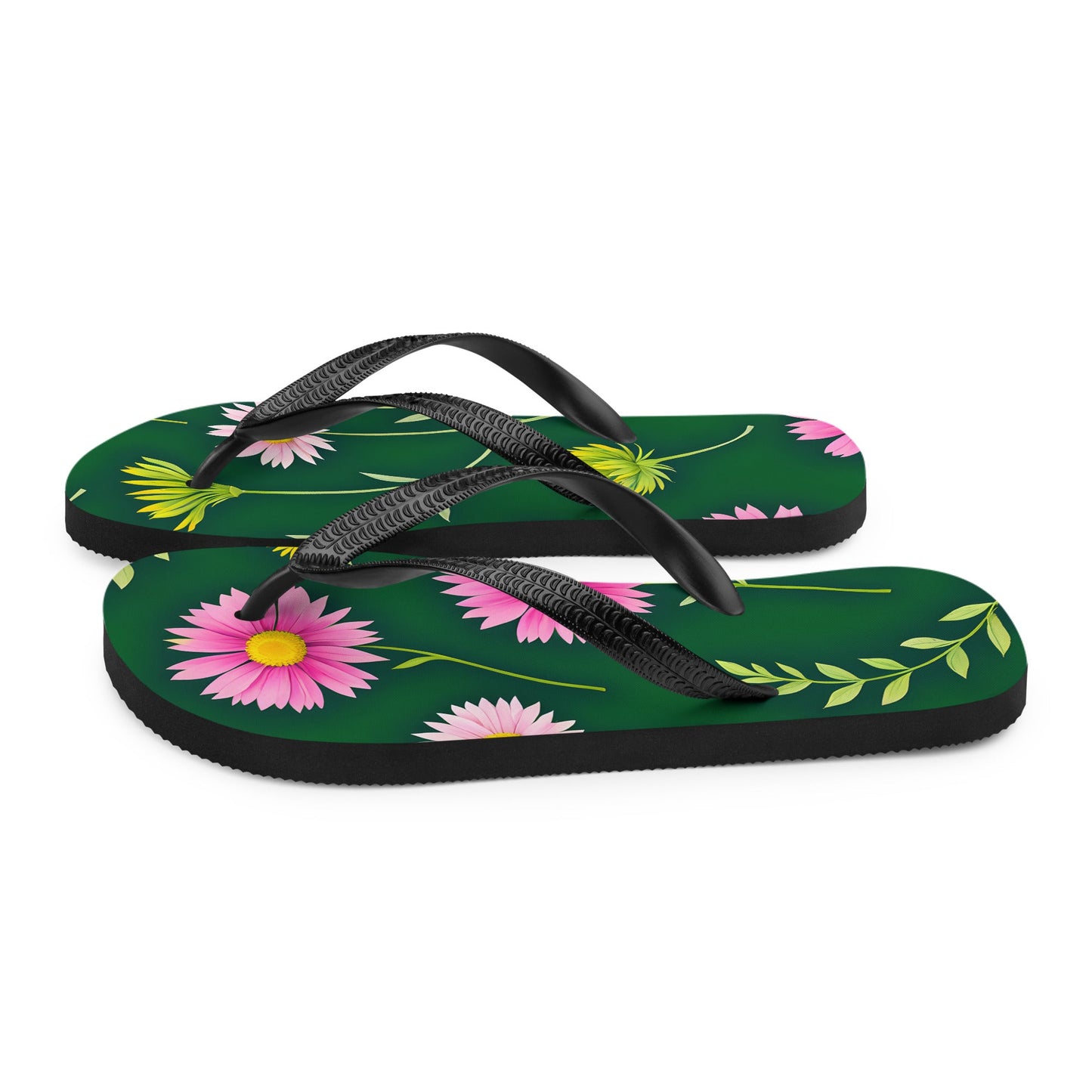 Pink And Green Flowers Flip - Flops - Footwear - Discovery Co.