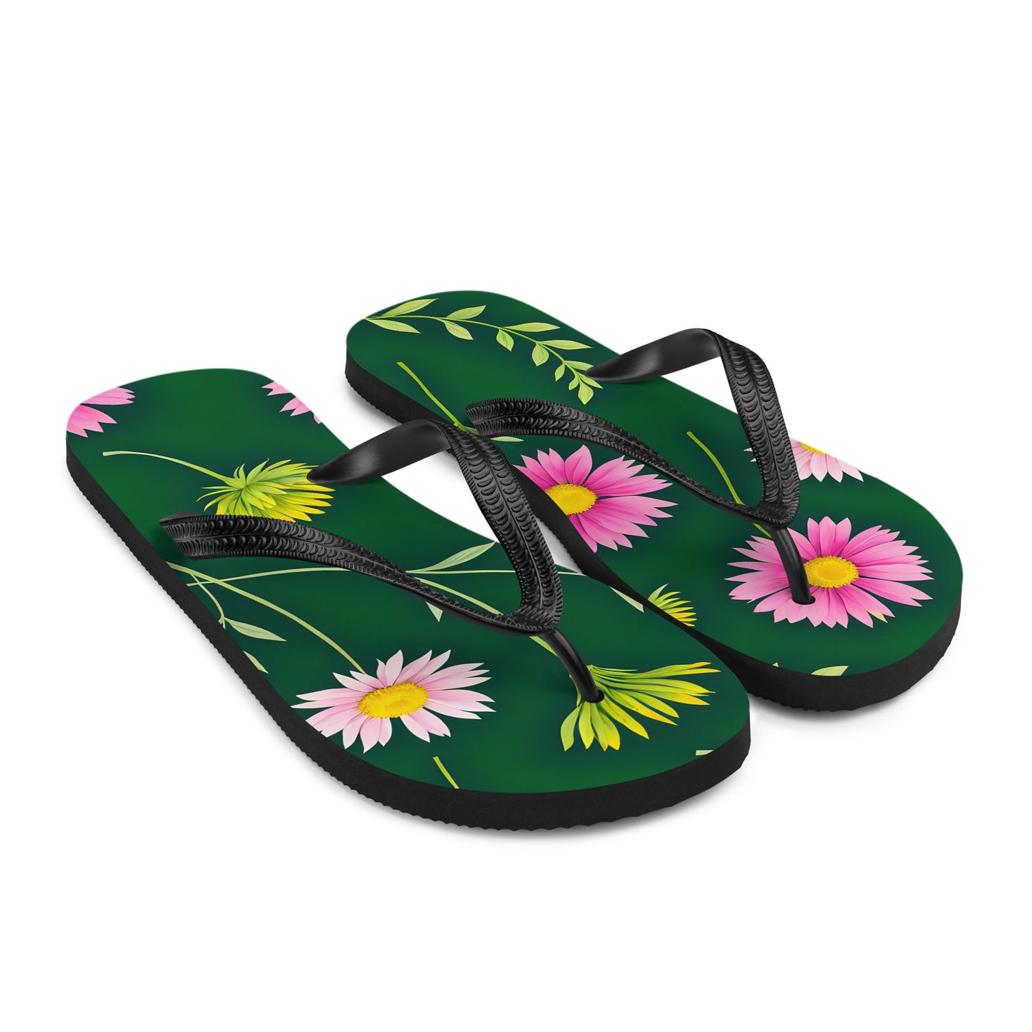 Pink And Green Flowers Flip - Flops - Footwear - Discovery Co.