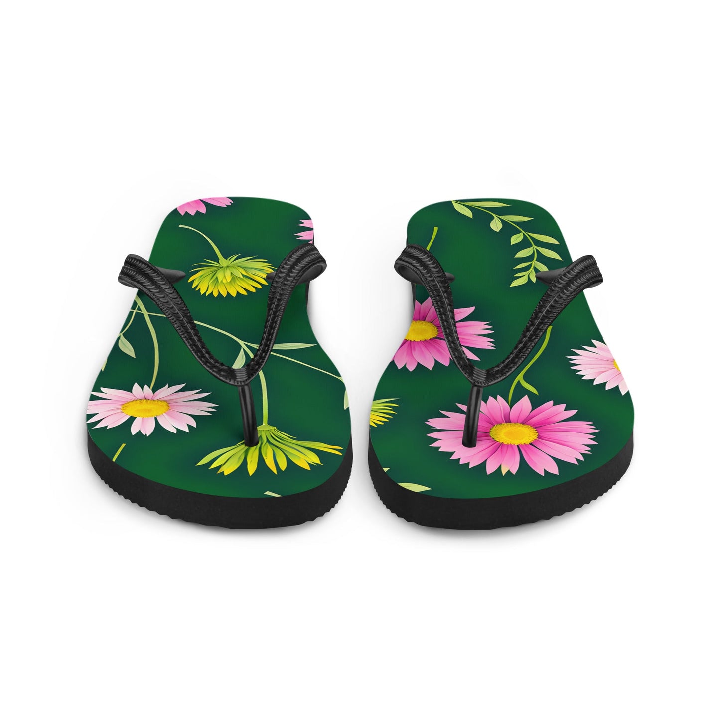 Pink And Green Flowers Flip - Flops - Footwear - Discovery Co.