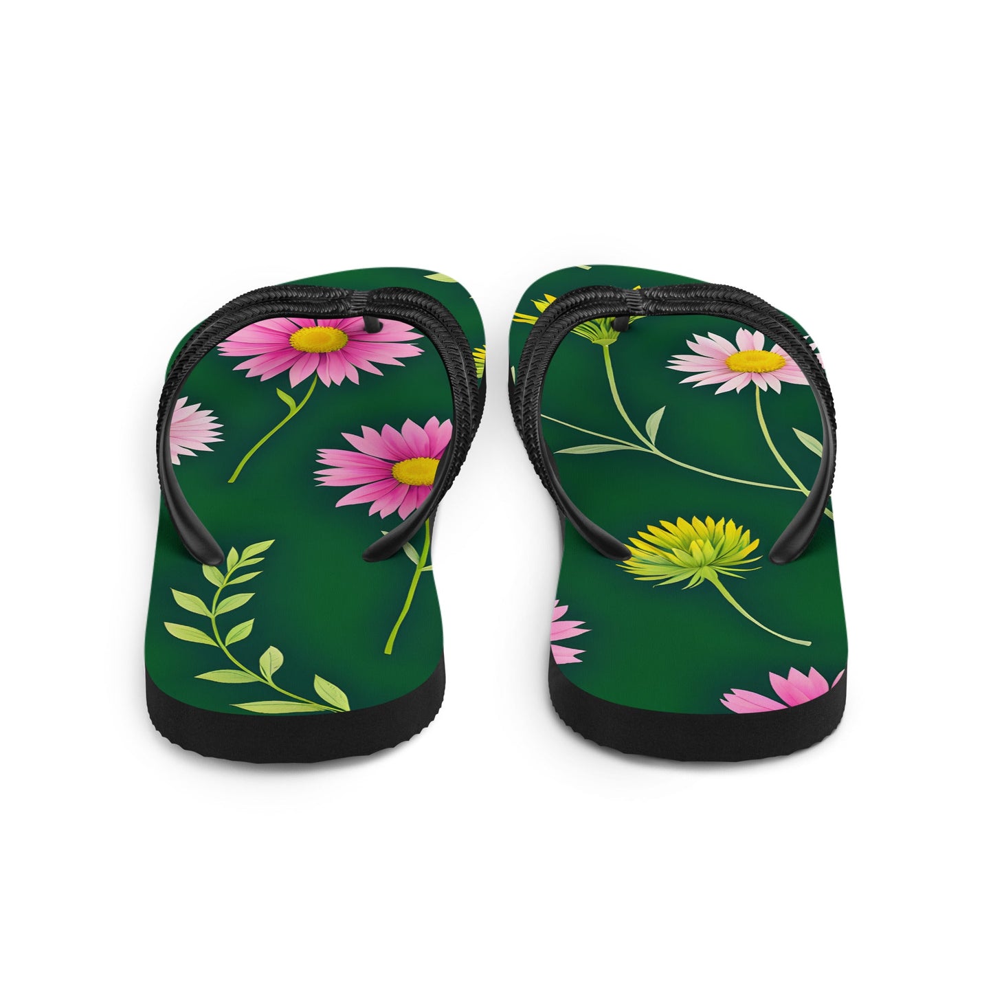 Pink And Green Flowers Flip - Flops - Footwear - Discovery Co.