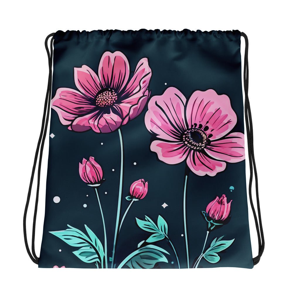 Pink Flowers Drawstring Bag - Drawstring Bag - Discovery Co.