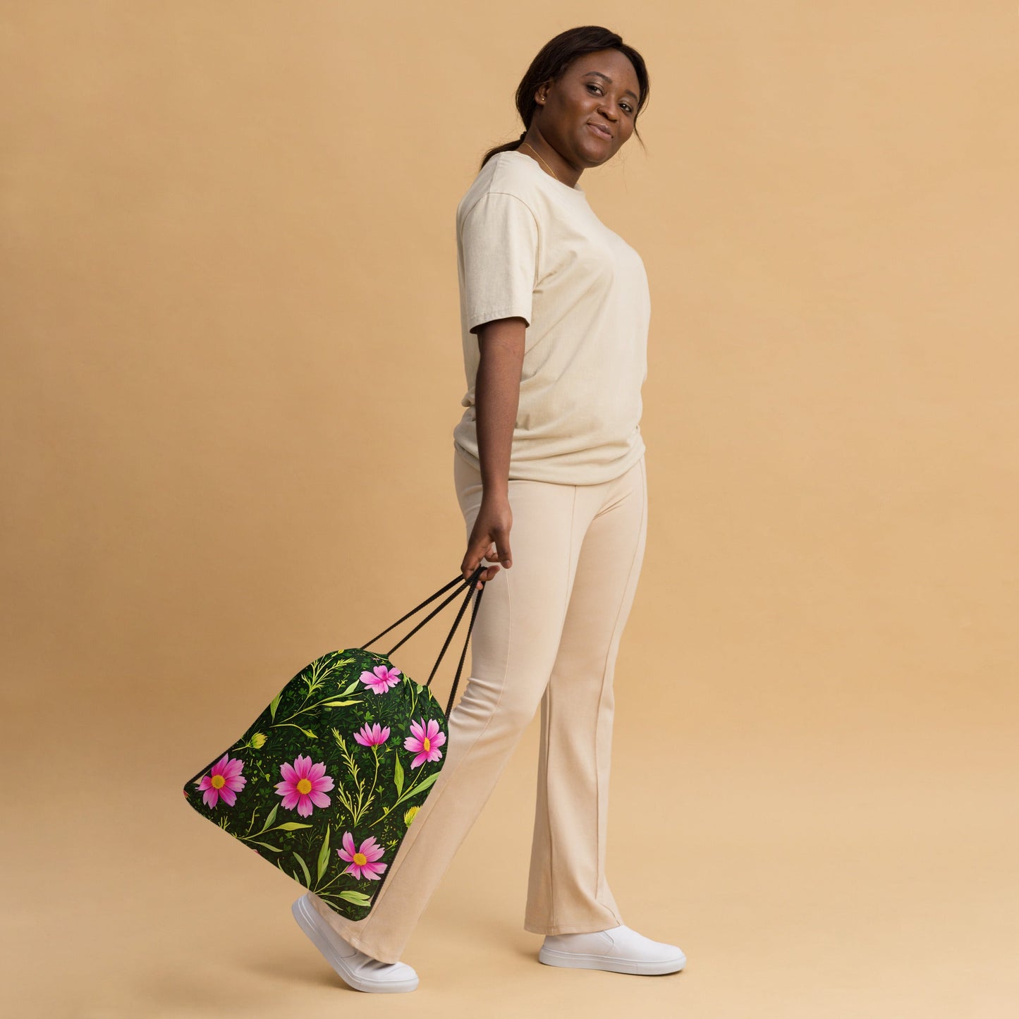 Pink Flowers II Drawstring Bag - Drawstring Bag - Discovery Co.